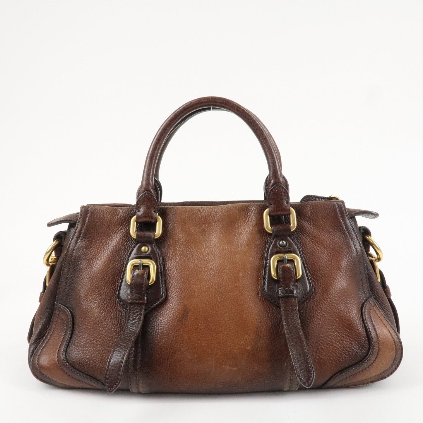 PRADA Logo Leather 2WAY Tote Bag Hand Bag Brown Gold Hardware