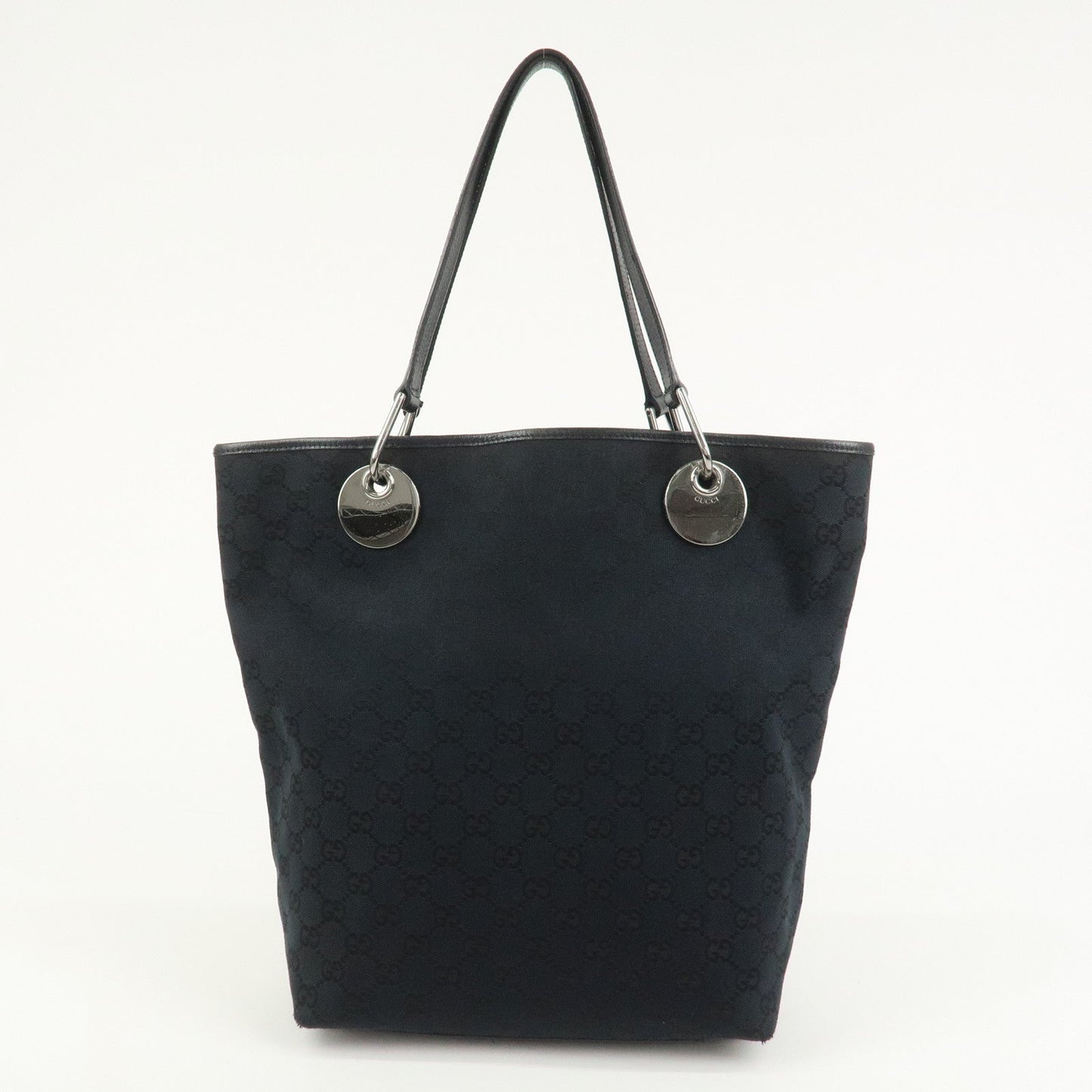 GUCCI GG Canvas Leather Tote Bag Shoulder Bag Hand Bag Black 120836