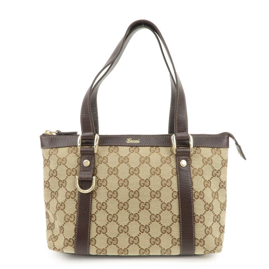 GUCCI Abbey GG Canvas Leather Tote Bag Beige Dark Brown 141471