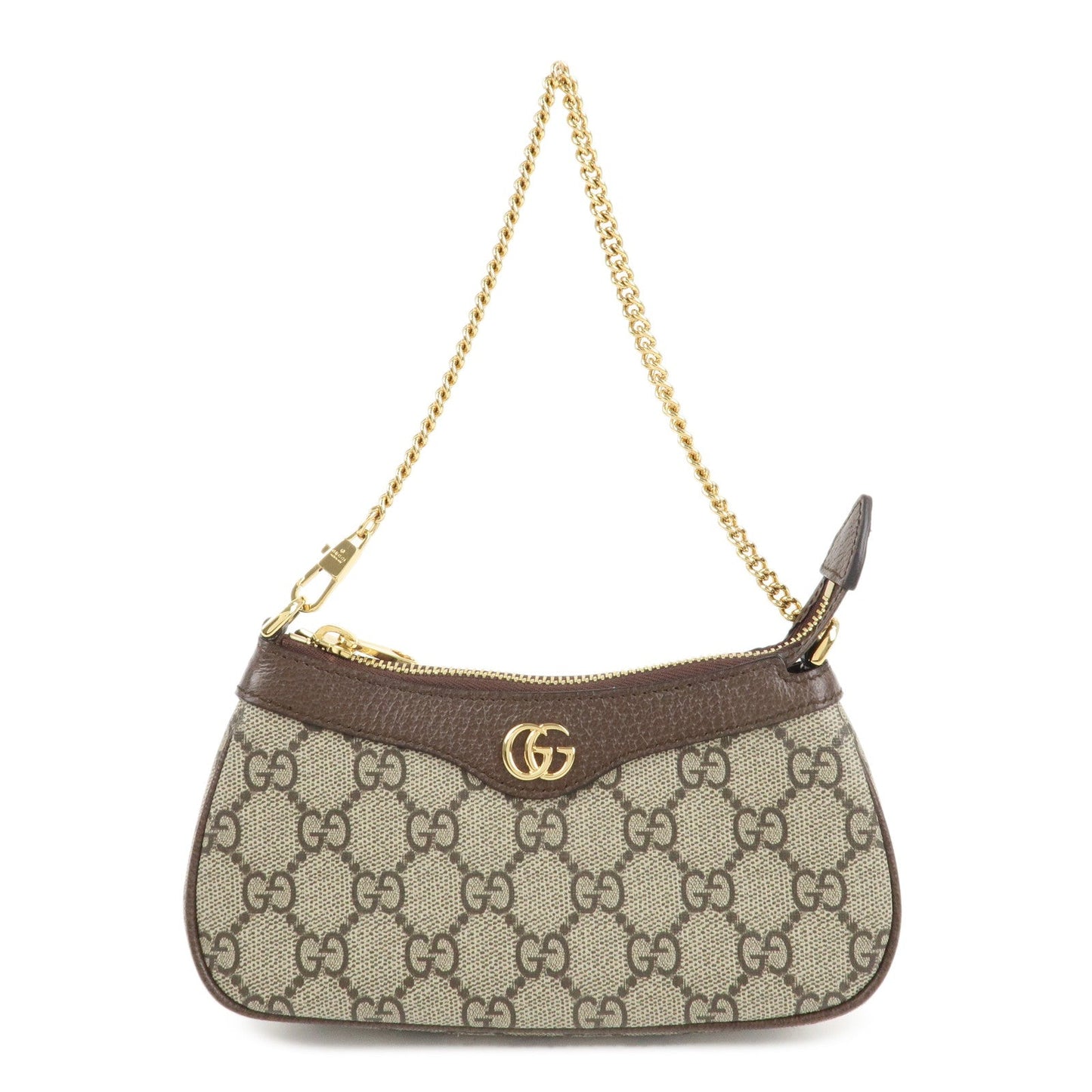 GUCCI Ophidia Leather GG Supreme Chain Pouch Beige Brown 764960