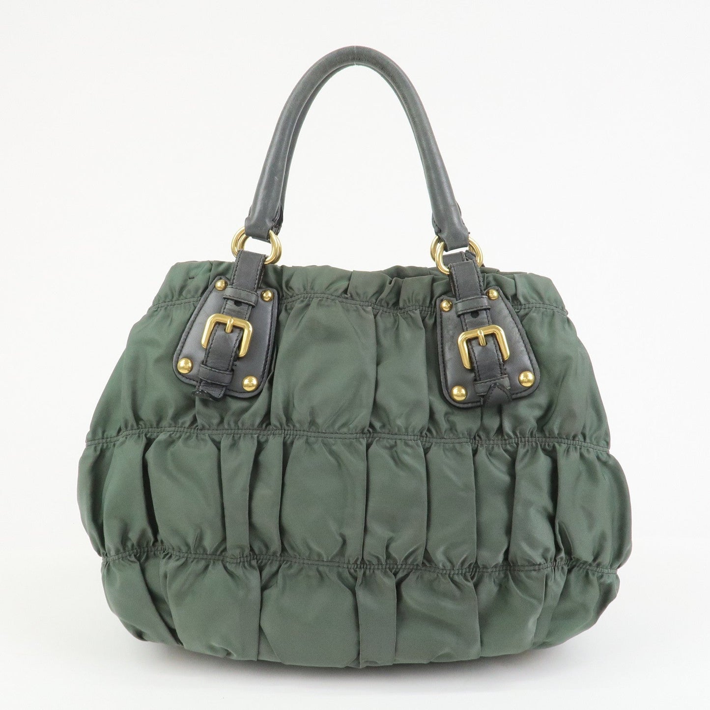 PRADA Triangle Logo Nylon Leather 2Way Bag Hand Bag Green 1BA336