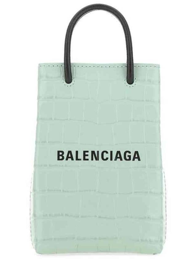 Luxury Balenciaga Trending 2026 Crocodile Embossed Phone Holder Shopping Mini Bag Light Green