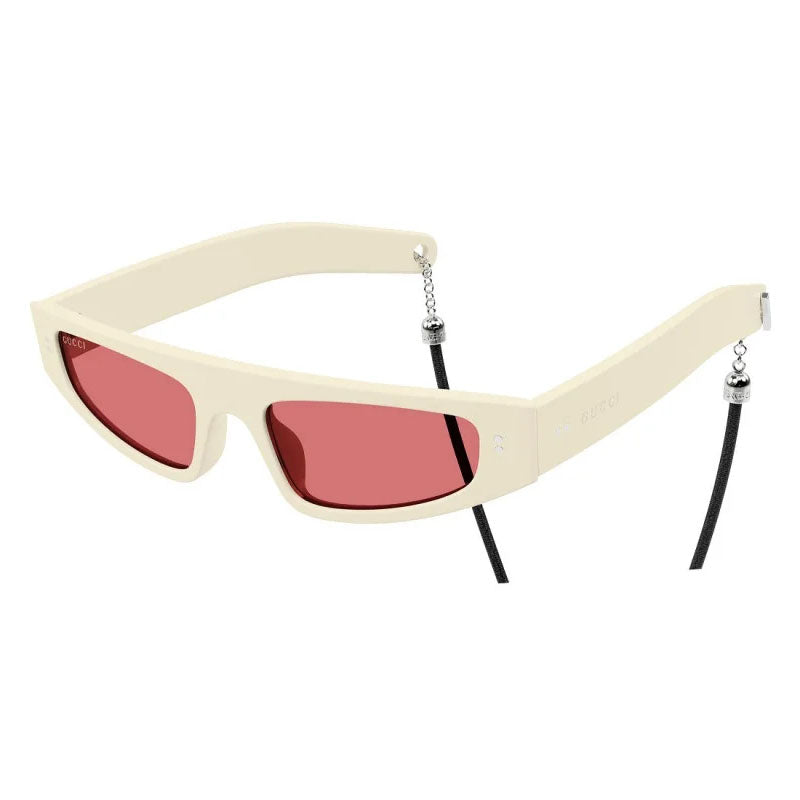 Gucci Sunglasses Cat Eye Full Rim, Shiny Ivory Frame and Red Lens GG1634S005