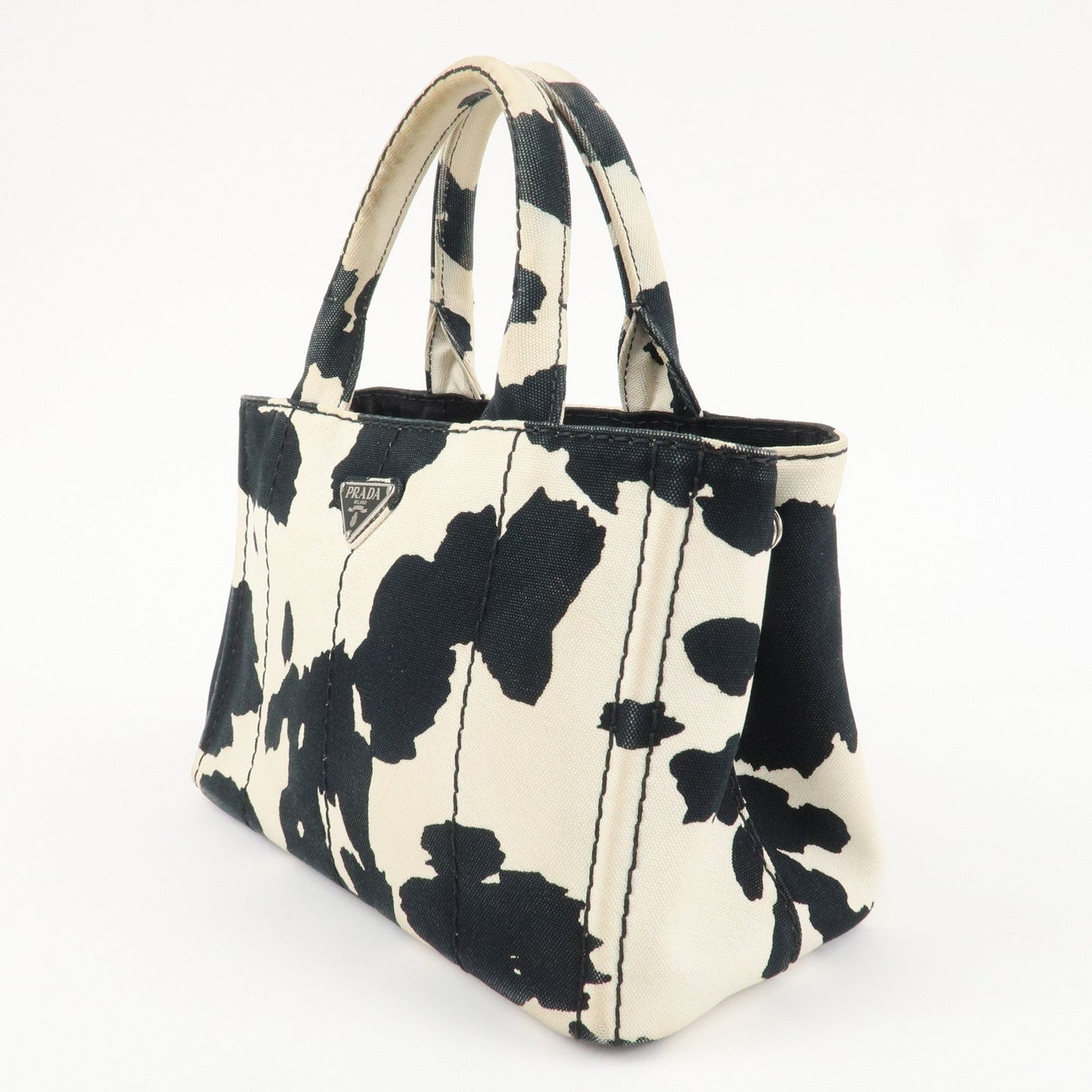 PRADA Logo Canapa Mini Canvas 2Way Bag Hand Bag Black White B2439G
