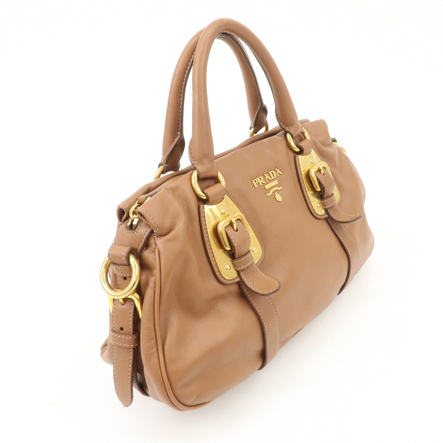 PRADA Leather 2Way Bag Hand Bag Shoulder Bag Brown BN2435