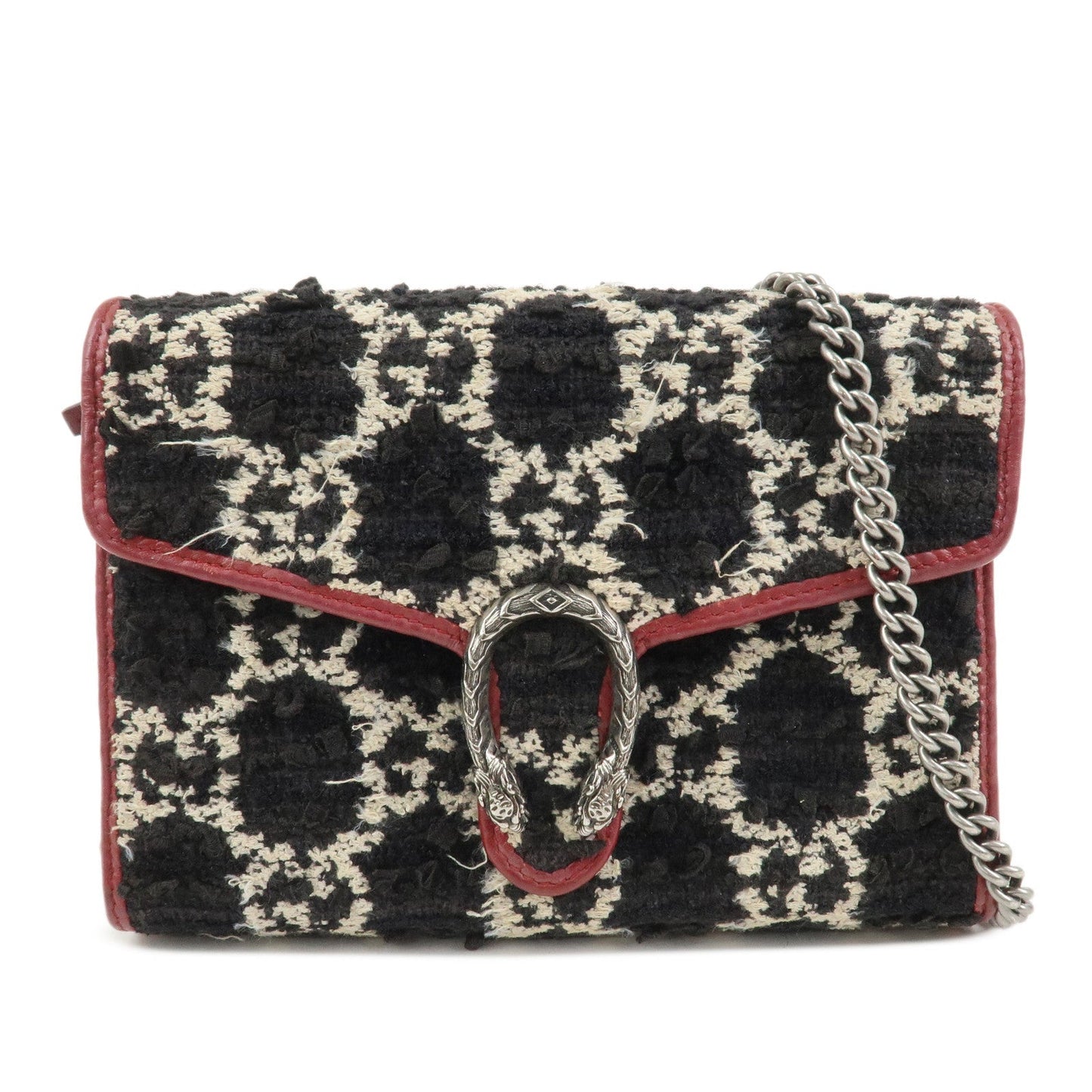GUCCI Dionysus Tweed Leather Chain Shoulder Bag Black Ivory 401231