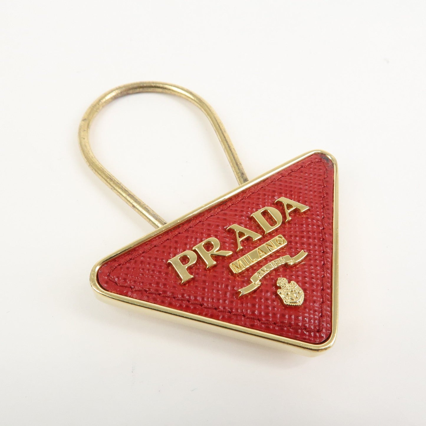 PRADA Triangle Logo Saffiano Leather Metal Bag Charm Red 1PP301