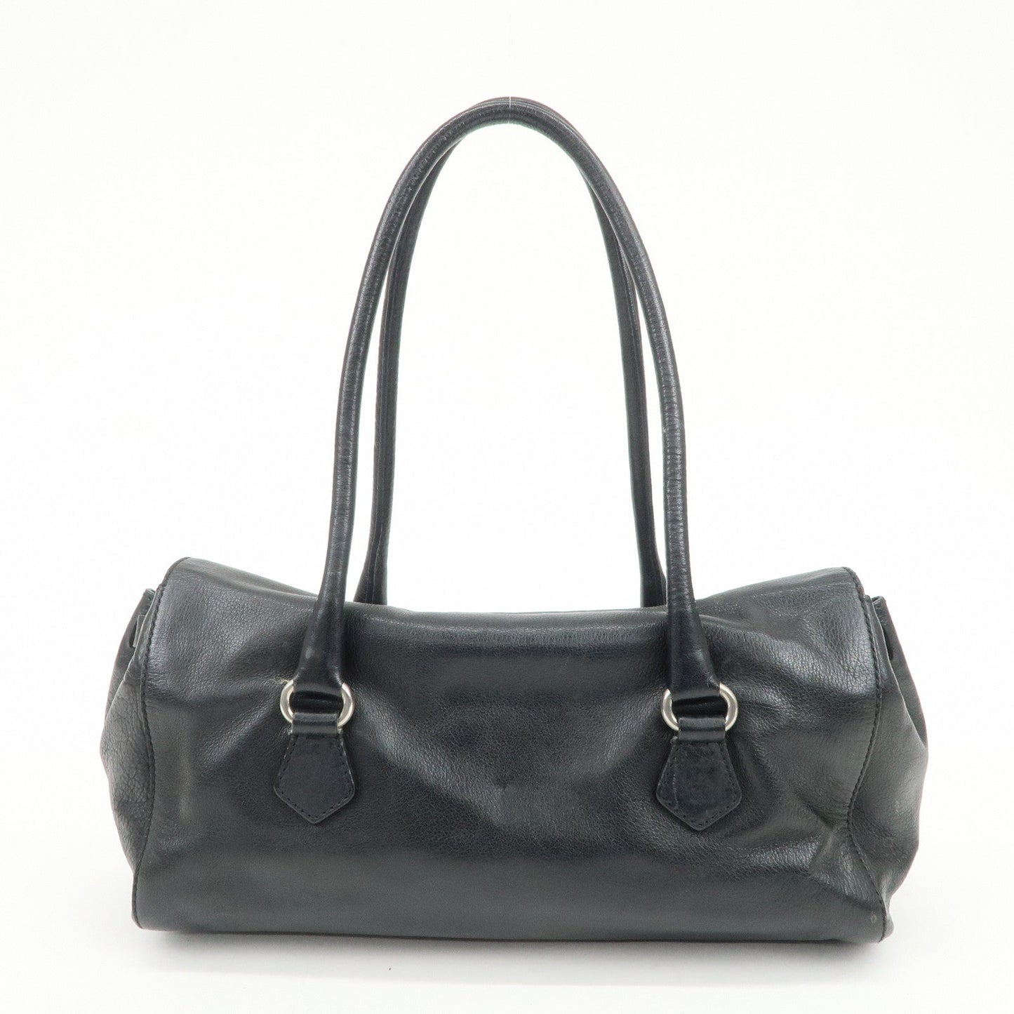 PRADA Triangle Logo Leather Shoulder Bag Hand Bag Black