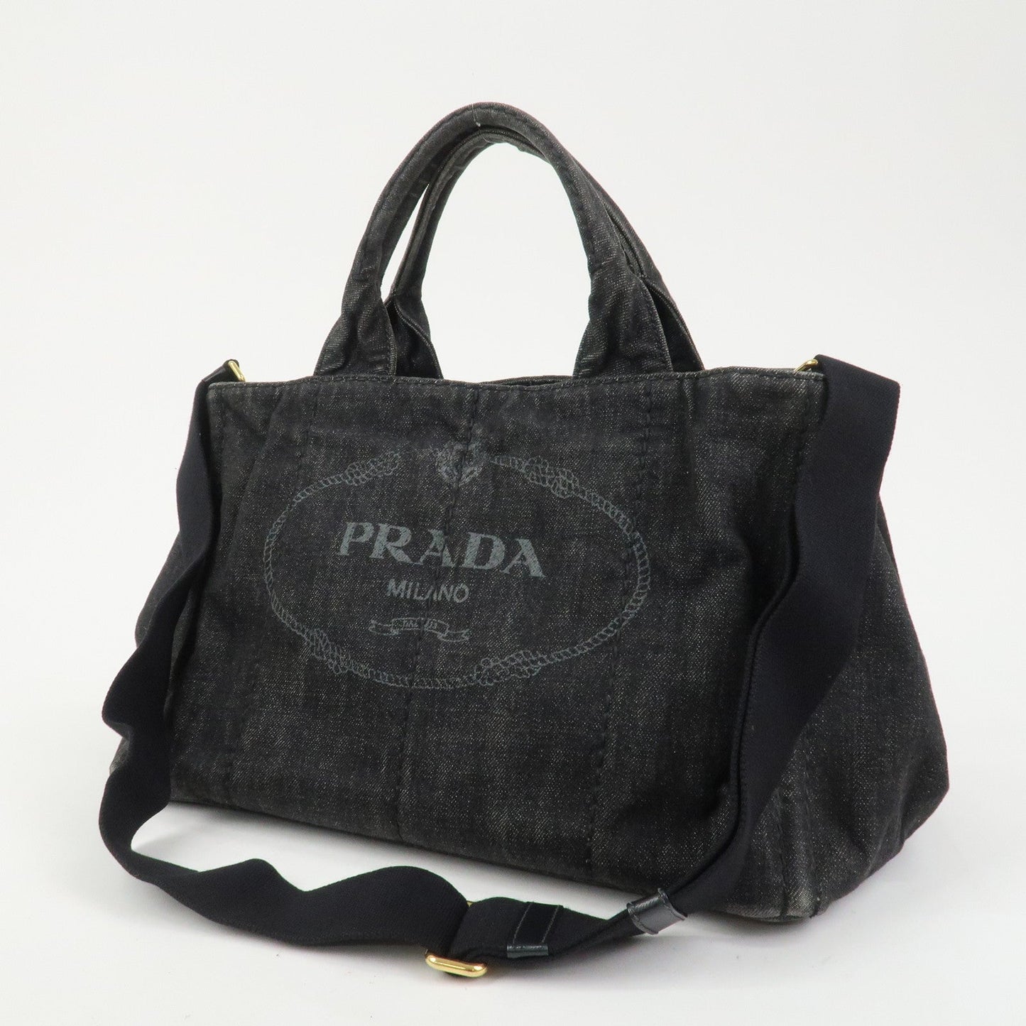 PRADA Canapa Denim 2Way Bag Hand Bag Shoulder Bag Black 1BG642
