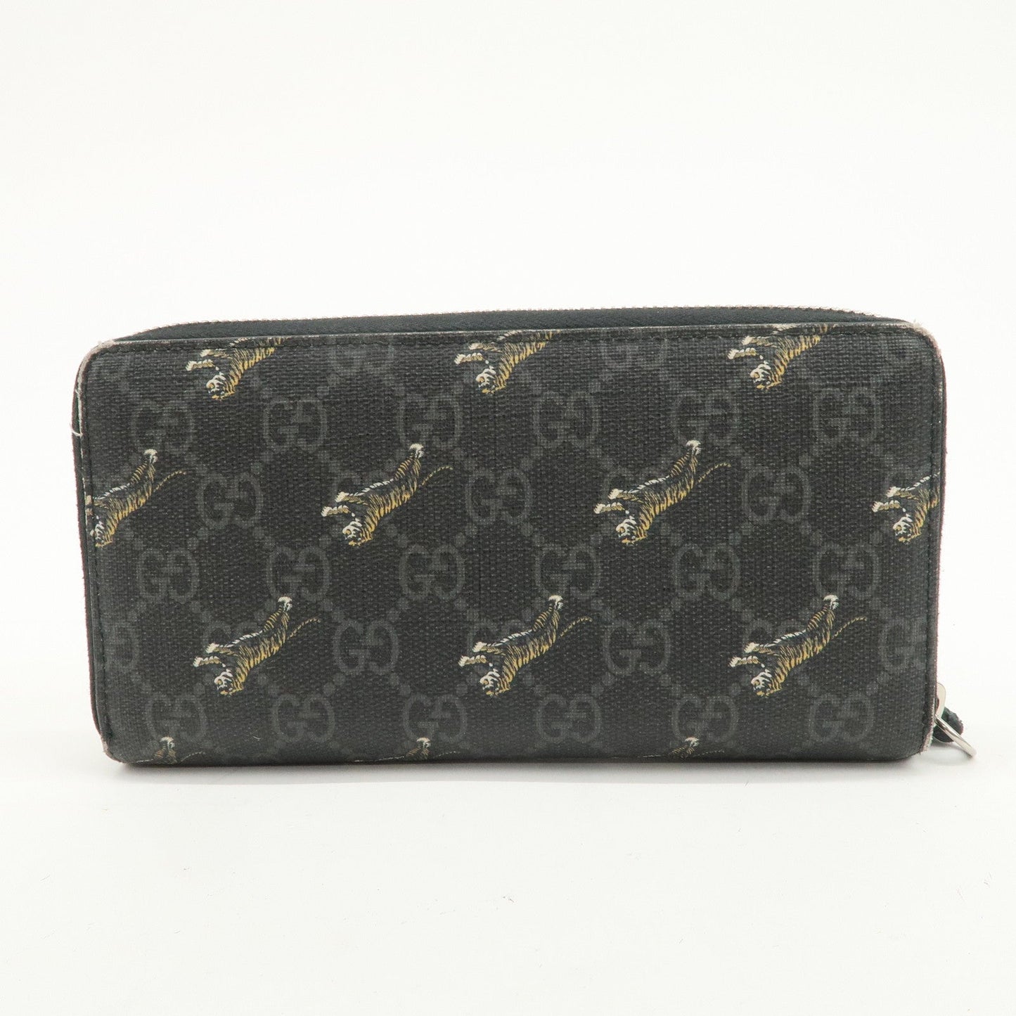 GUCCI Tiger Motif GG Supreme PVC Leather Round Zippy Wallet 575135