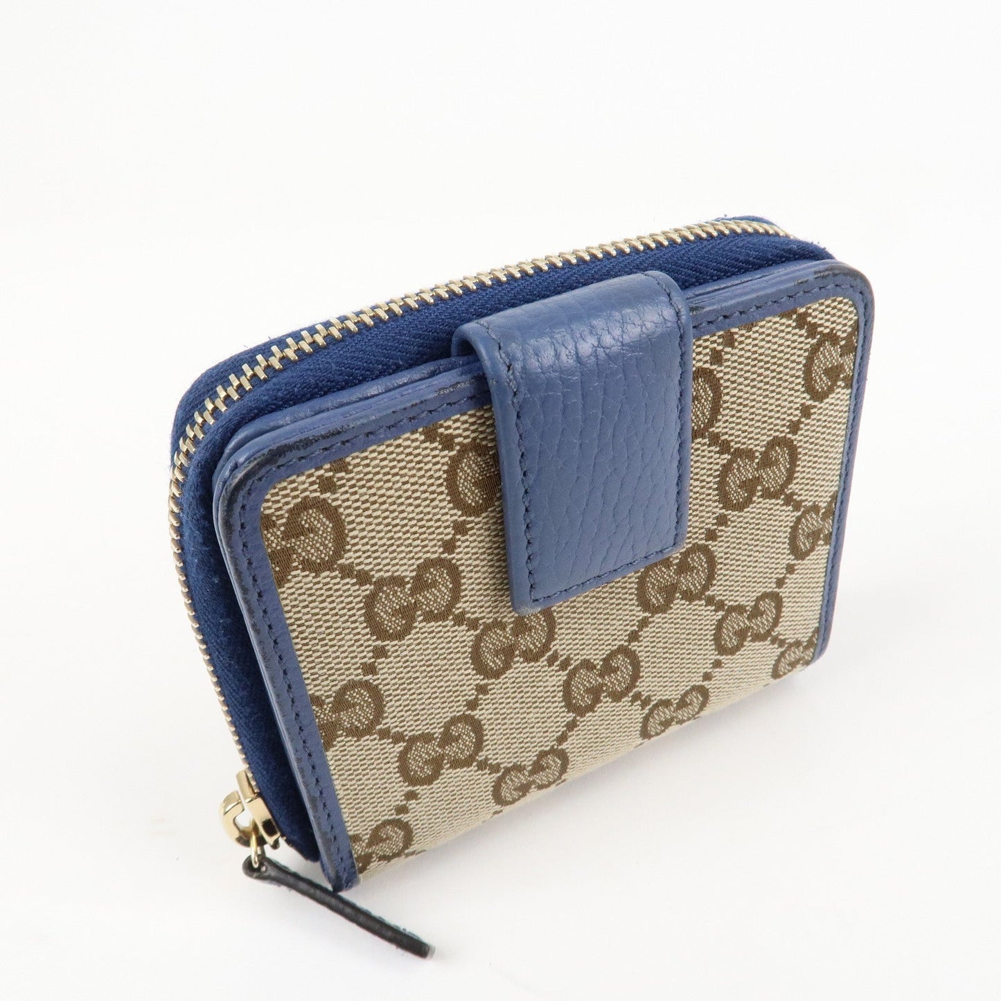 GUCCI GG Canvas Leather Bi-Fold Wallet Beige Blue 346056