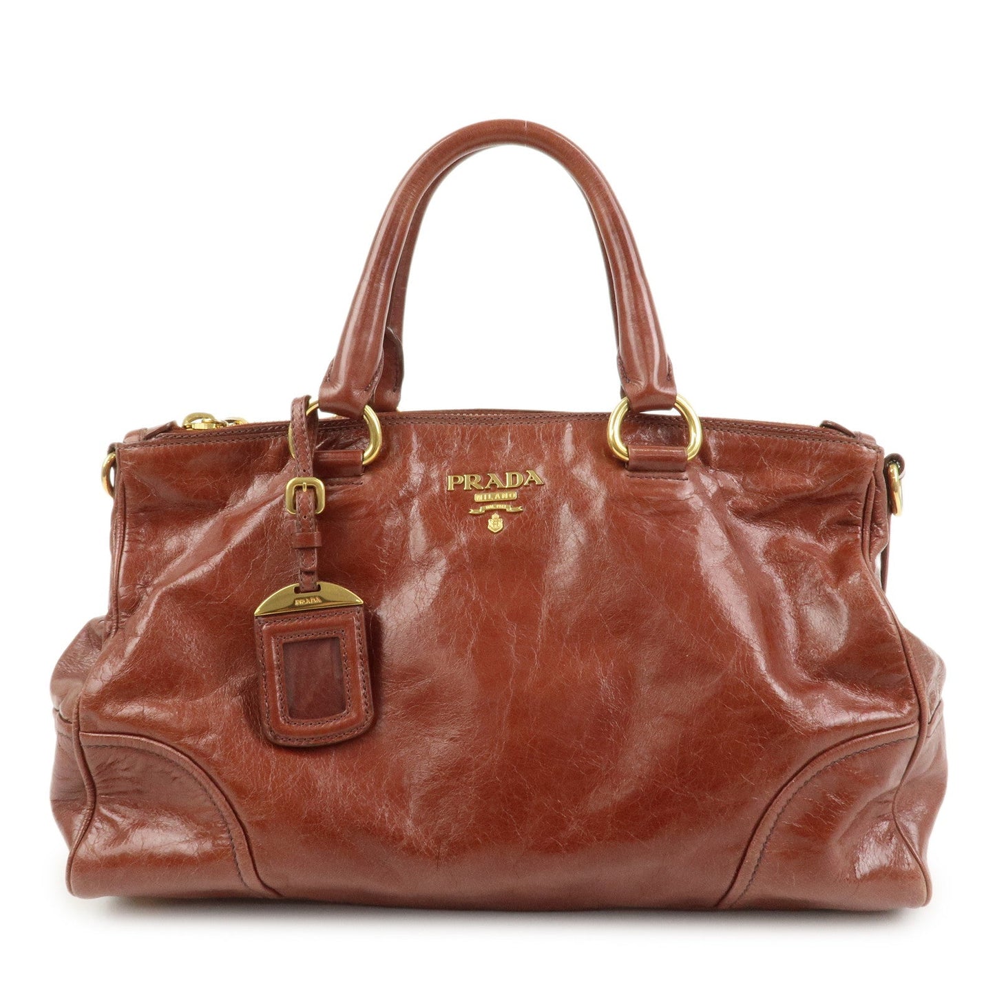 PRADA Logo Leather 2Way Hand Bag Shoulder Bag Brown BN2324