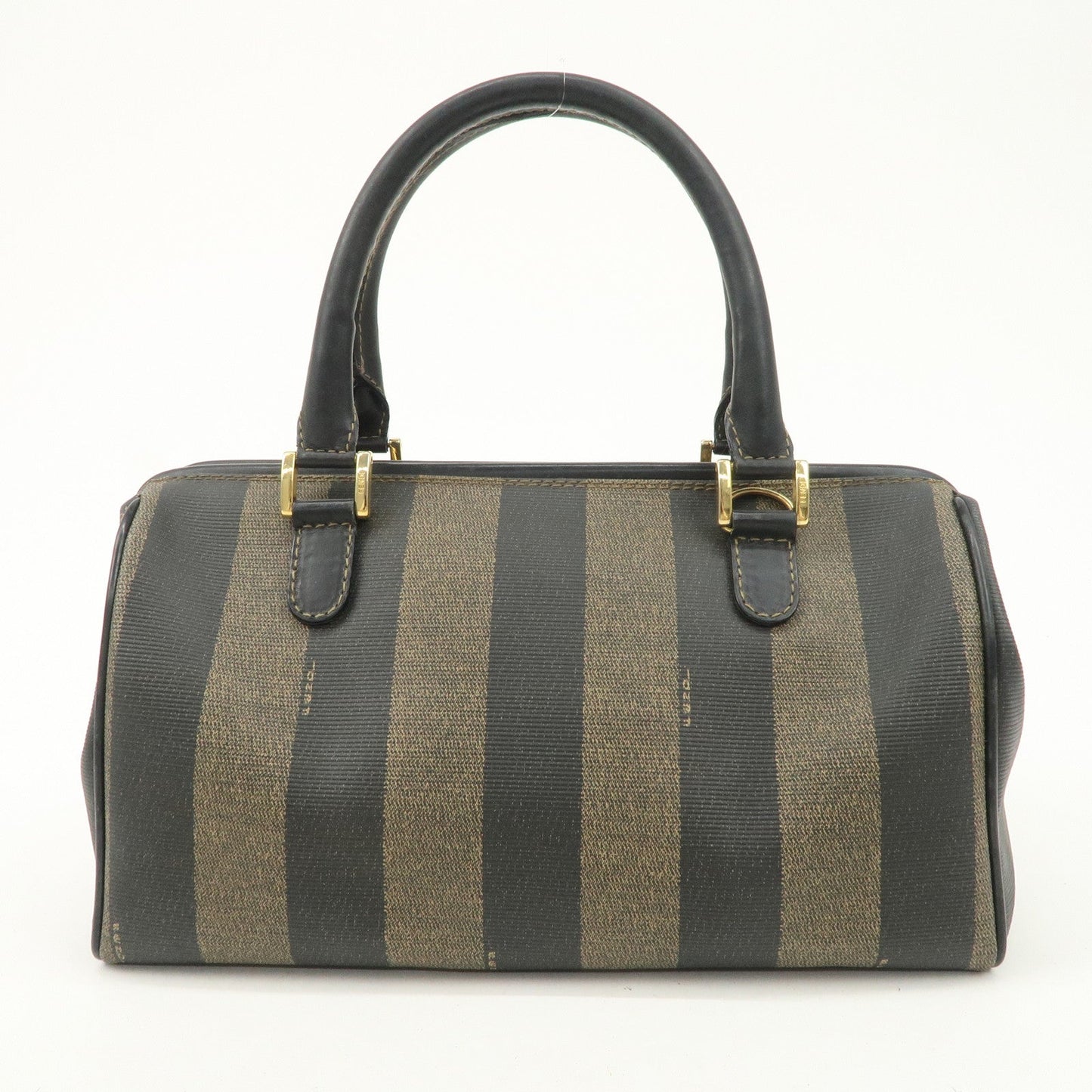 FENDI Pequin PVC Canvas Hand Bag Boston Bag Black Brown