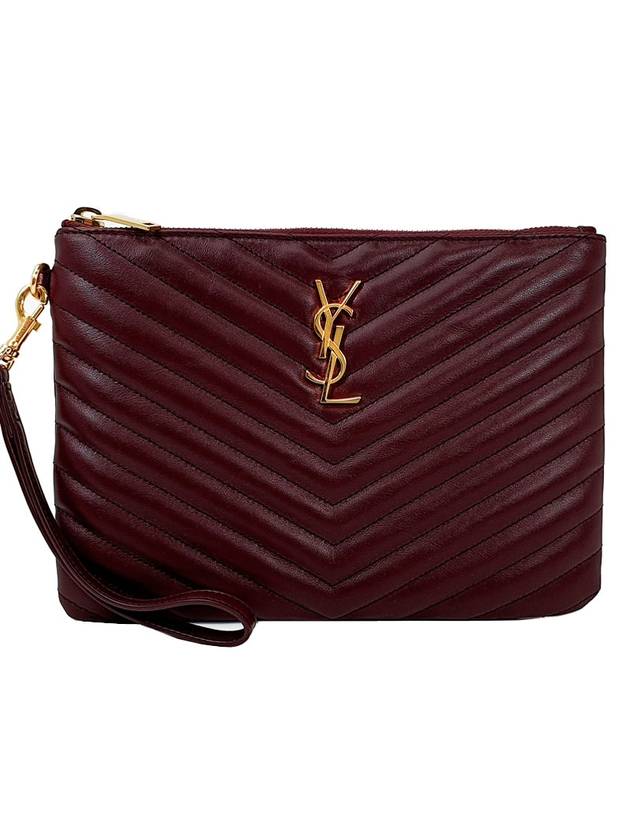 Luxury Saint Laurent Trending 2025 Matelasse Monogram Logo Strap Clutch Bag Burgundy