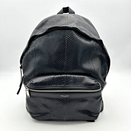 Saint Laurent City Backpack Python Embossed Leather Medium Black LA16175