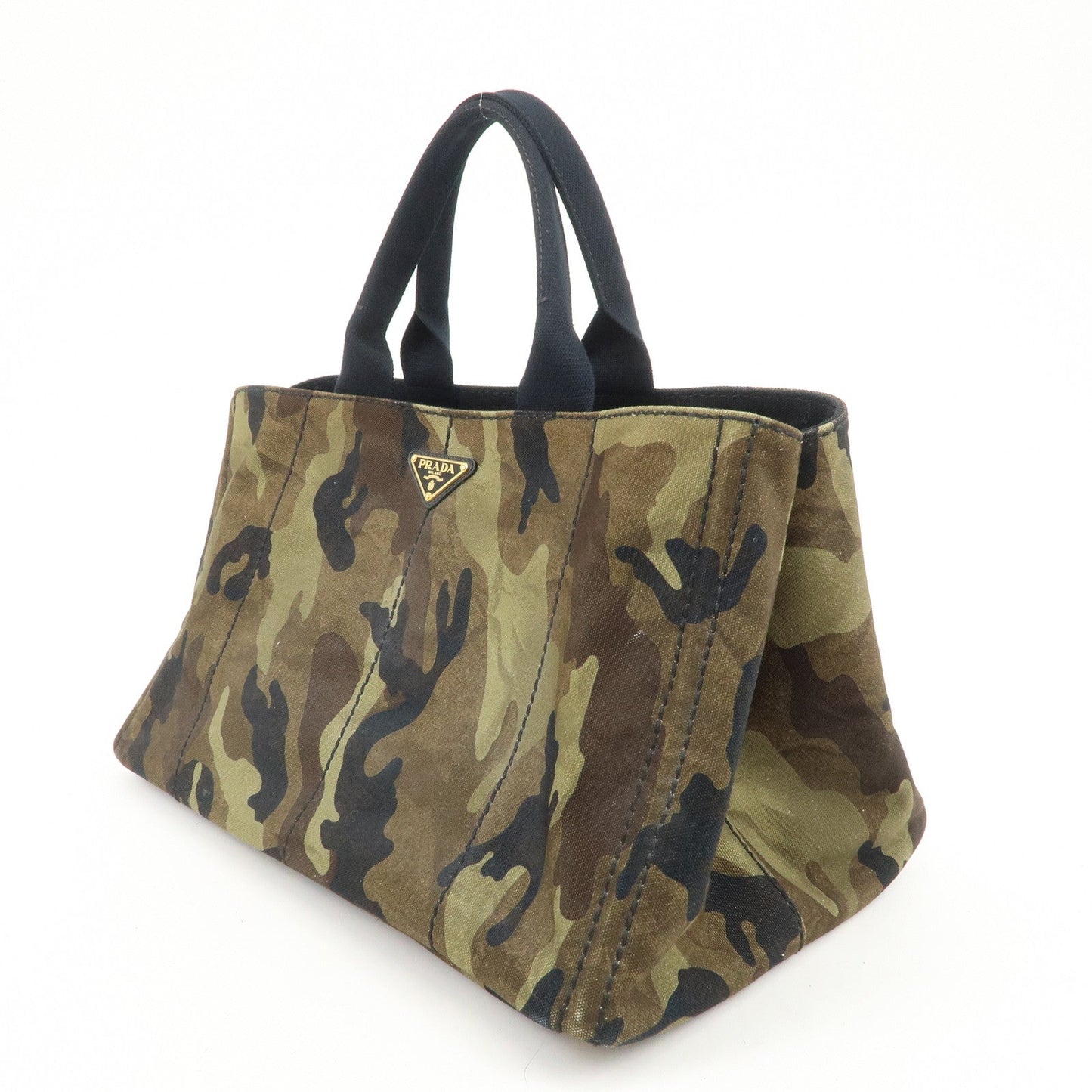 PRADA Triangle Logo Canapa Large Canvas Tote Hand Bag Khaki BN1872