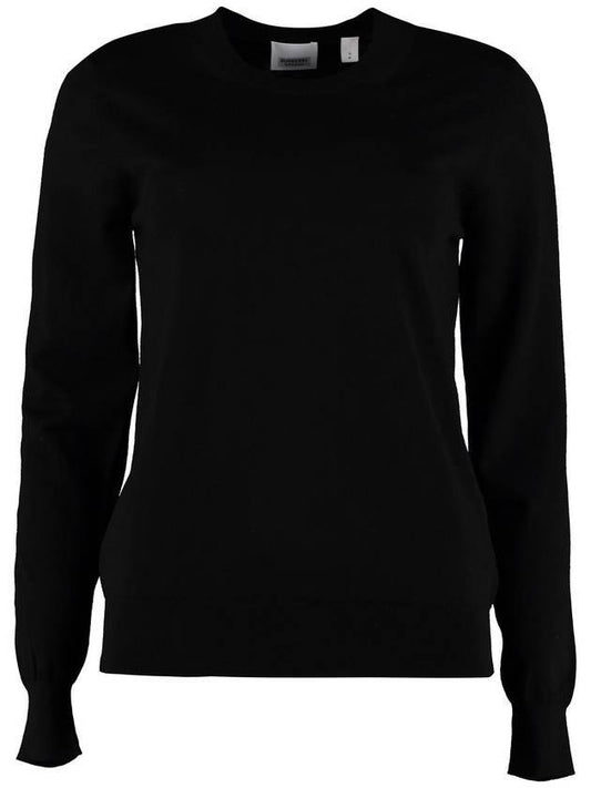 Luxury Burberry Check Patch Merino Wool Knit Top Black