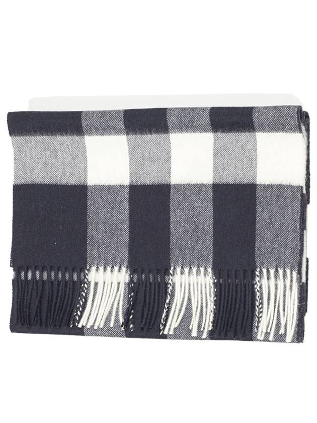 Luxury Burberry Gingham Check Fringe Muffler Navy
