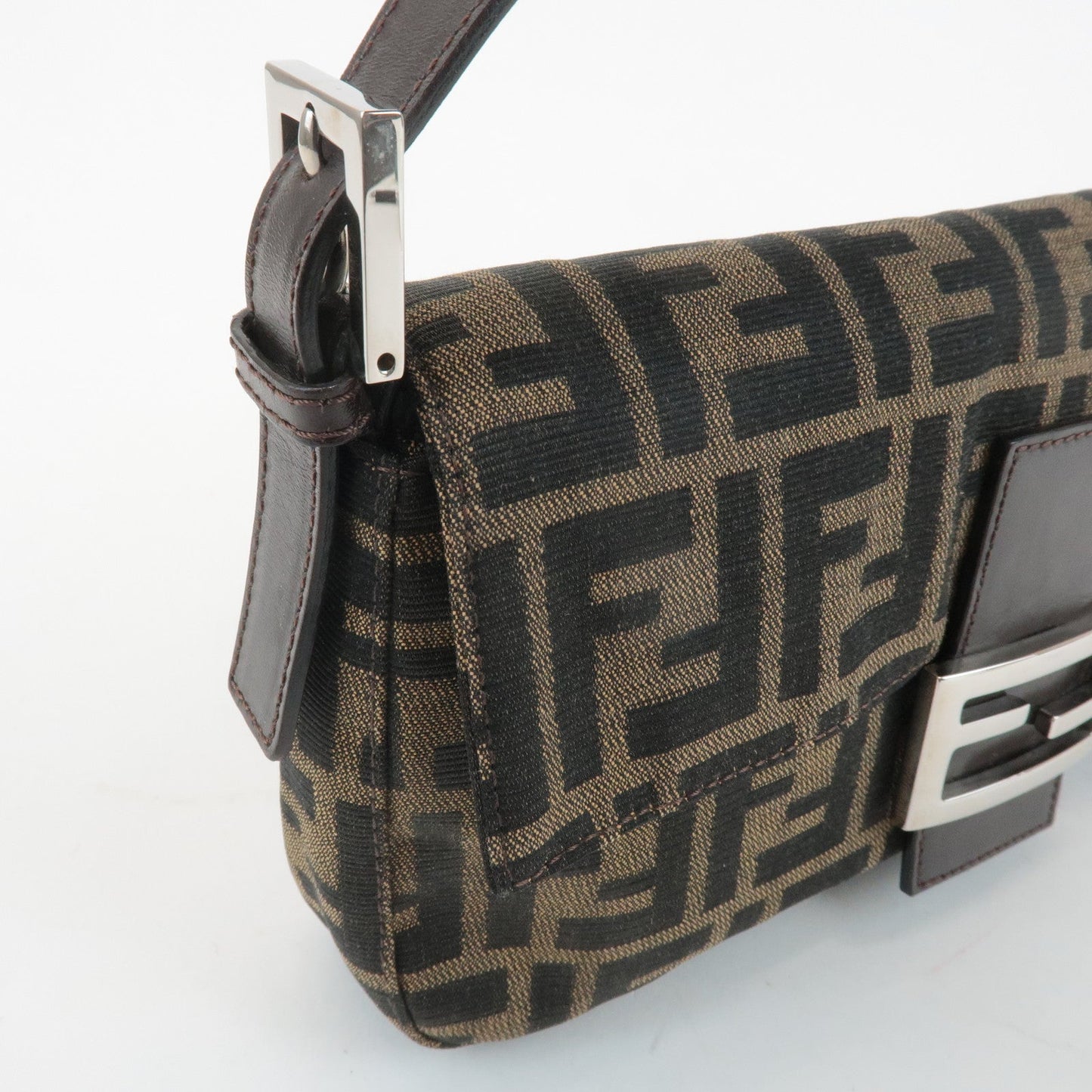 FENDI Zucca Mamma Baguette Canvas Shoulder Bag 26424 Brown Black