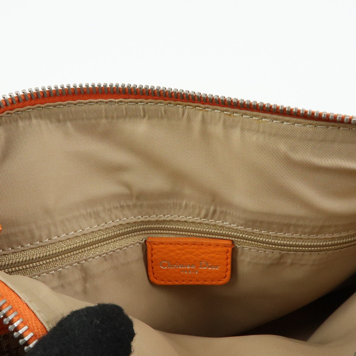 Christian Dior Trotter Canvas Leather Boston Hand Bag Beige Orange