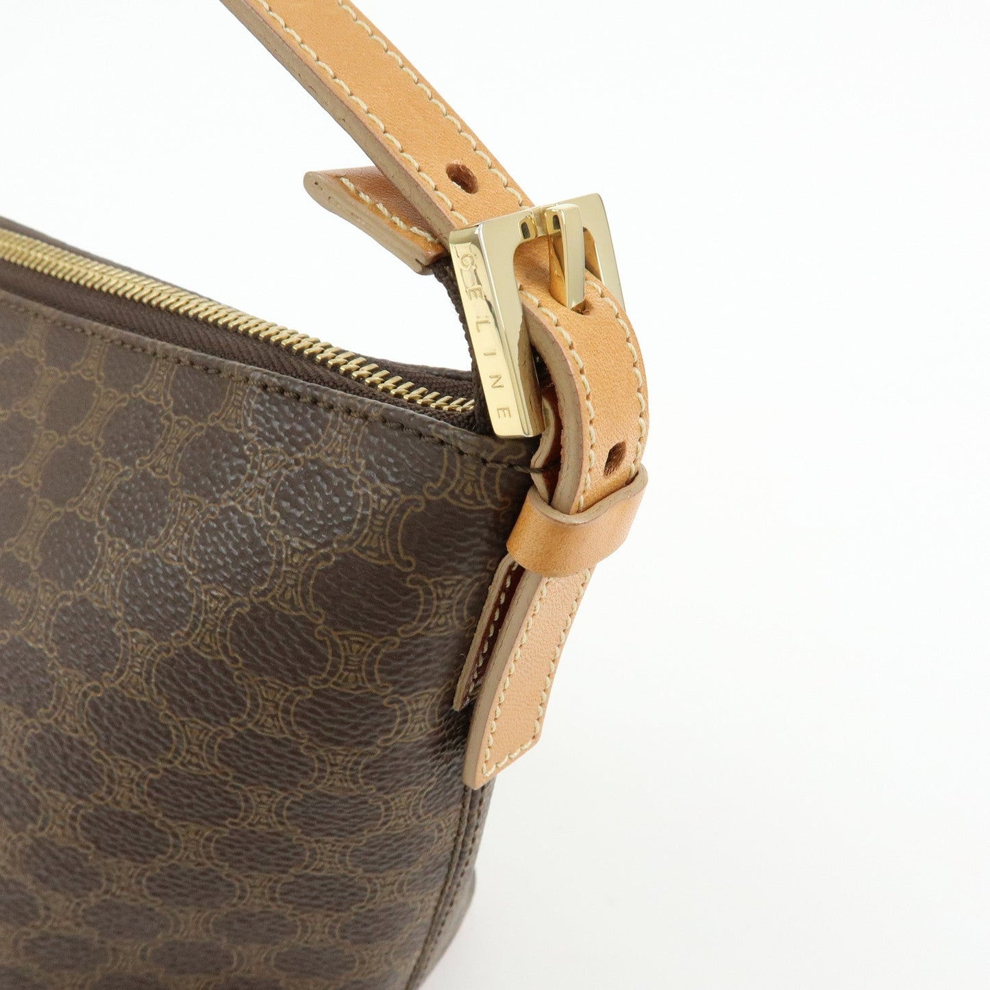 CELINE Macadam PVC Coated Canvas Leather Hand Bag Brown Beige