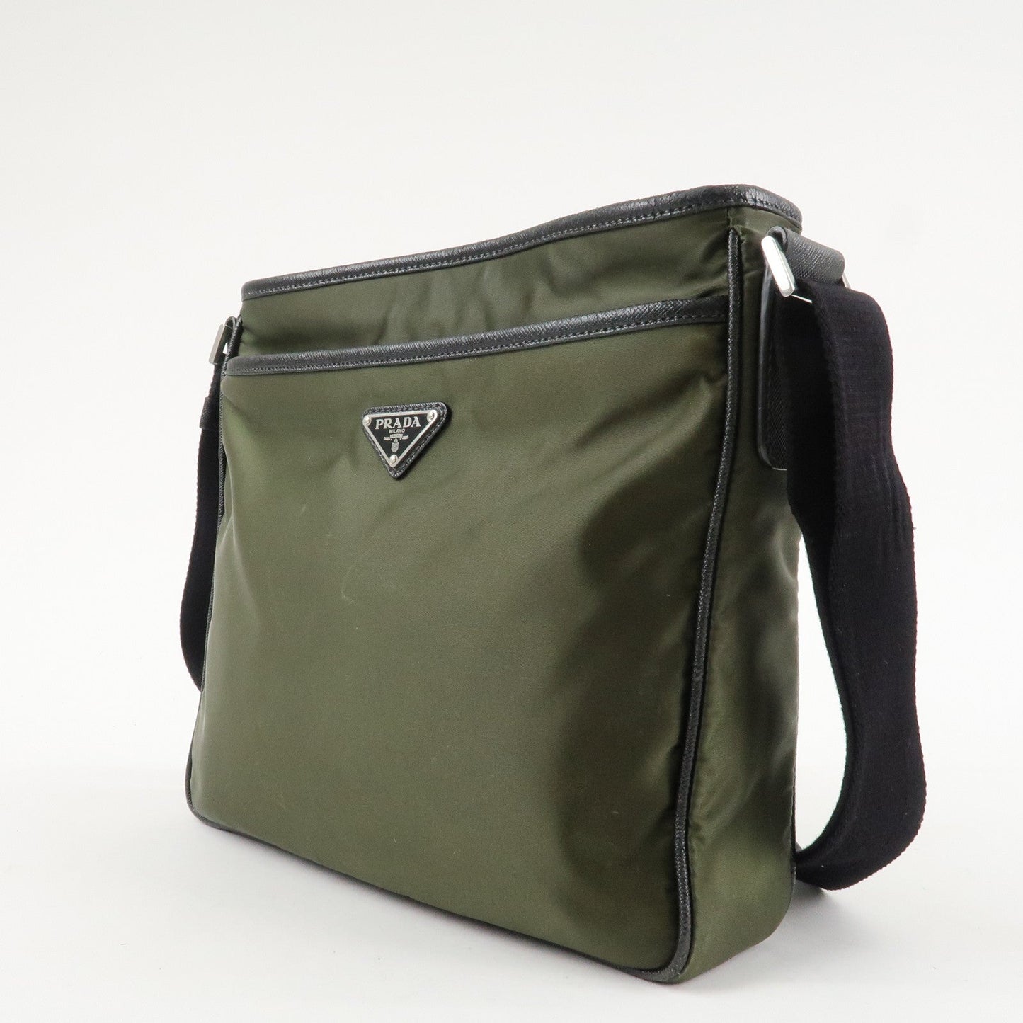 PRADA Triangle Logo TESSUTO+SAFFIAN Leather Nylon Shoulder Bag 2VH797