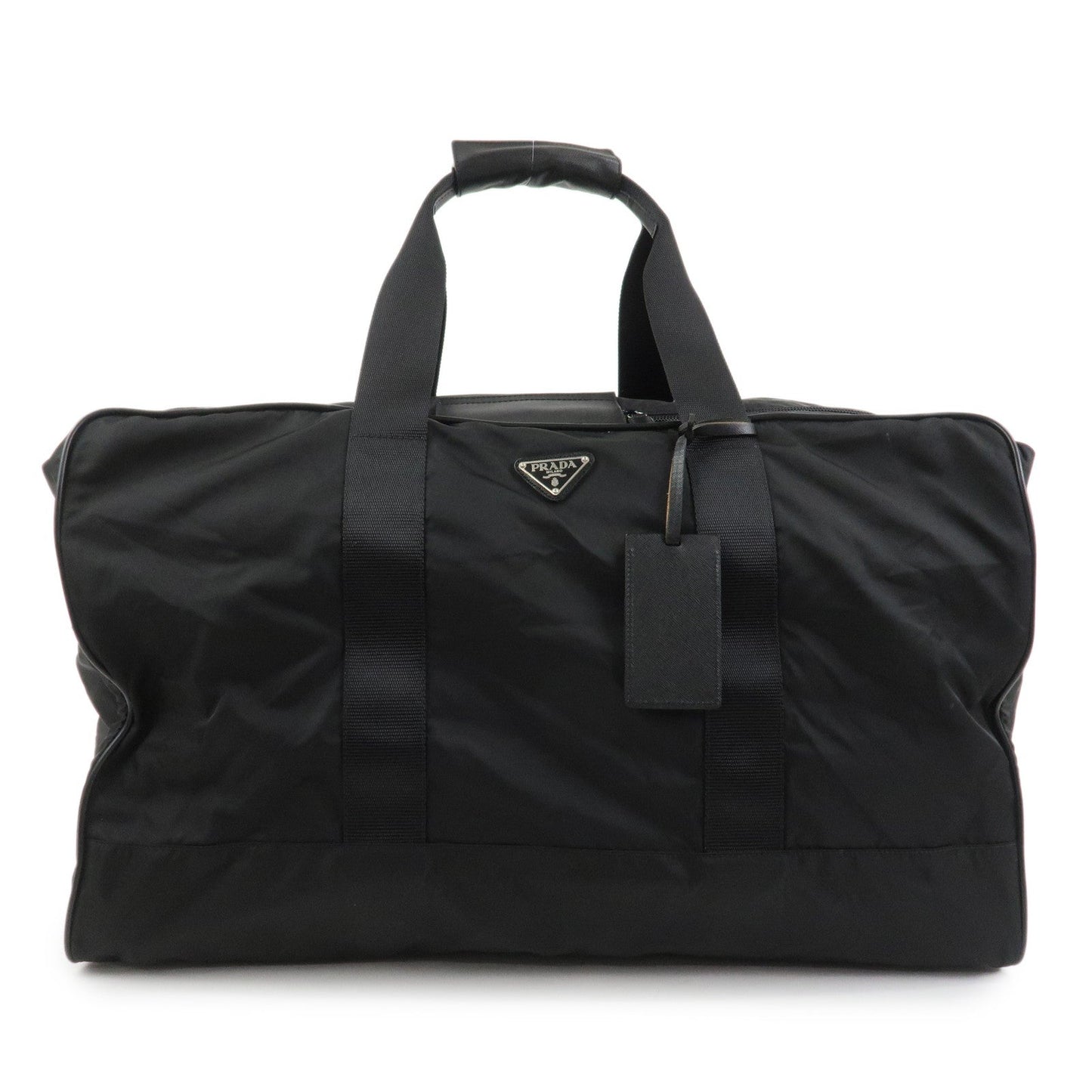 PRADA Triangle Logo Nylon Saffiano Leather Boston Bag Hand Bag