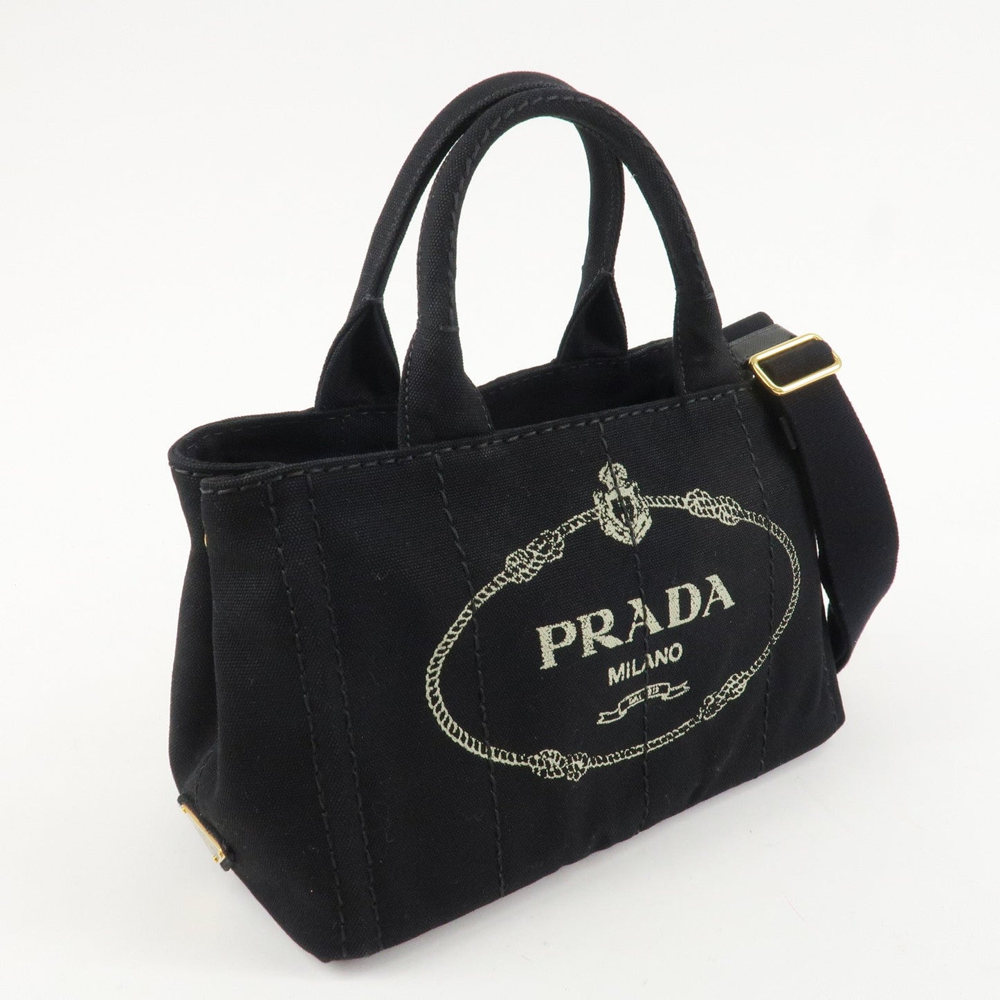 PRADA Logo Canapa Mini Canvas 2Way Bag Hand Tote Bag B2439G Black