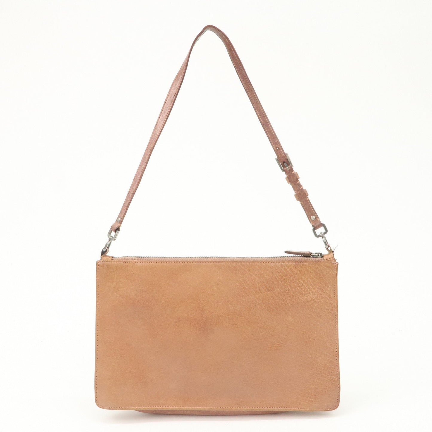 PRADA Triangle Logo Leather Shoulder Bag Hand Bag Brown