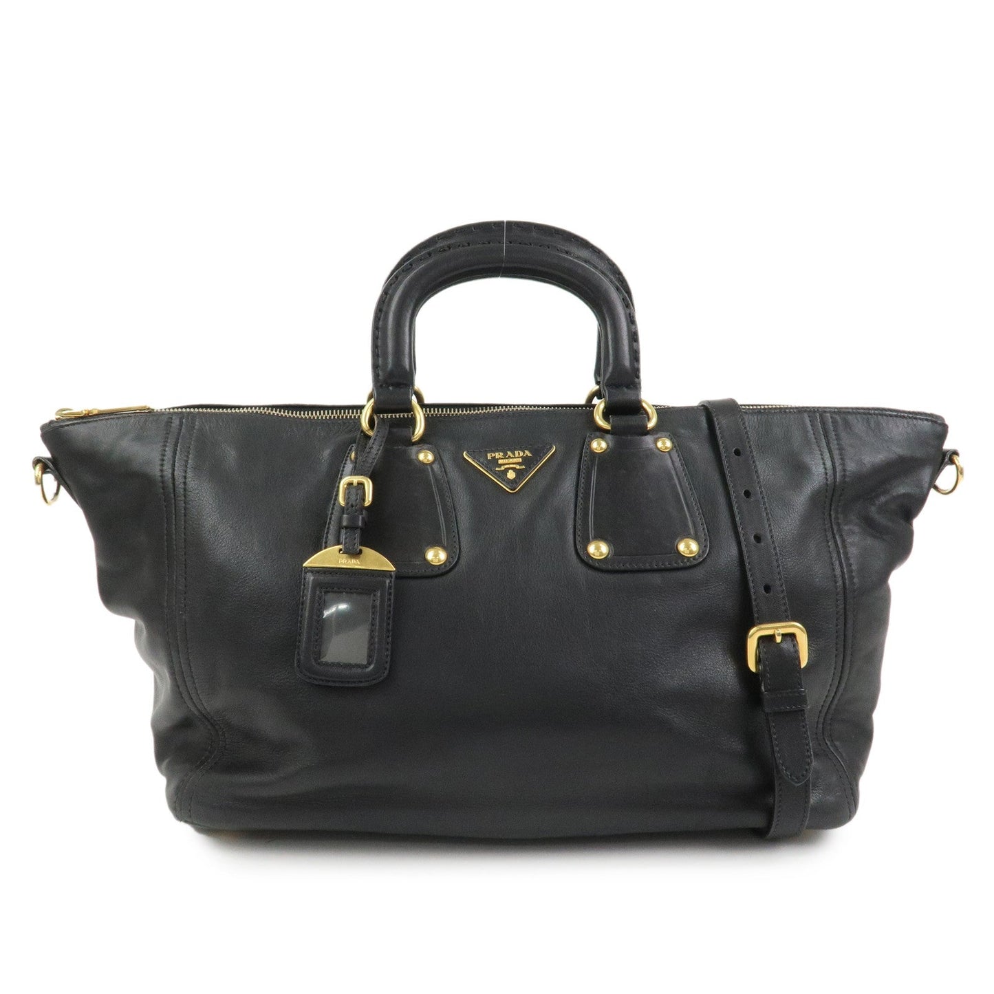 PRADA Triangle Logo Leather 2 Way Bag Hand Bag Shoulder Bag BL0685