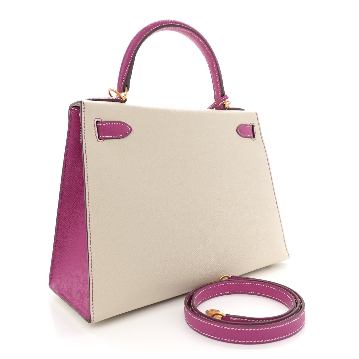 Hermes Epsom Bi-Color Horseshoe Kelly Sellier 28 Craie Rose Pourpre