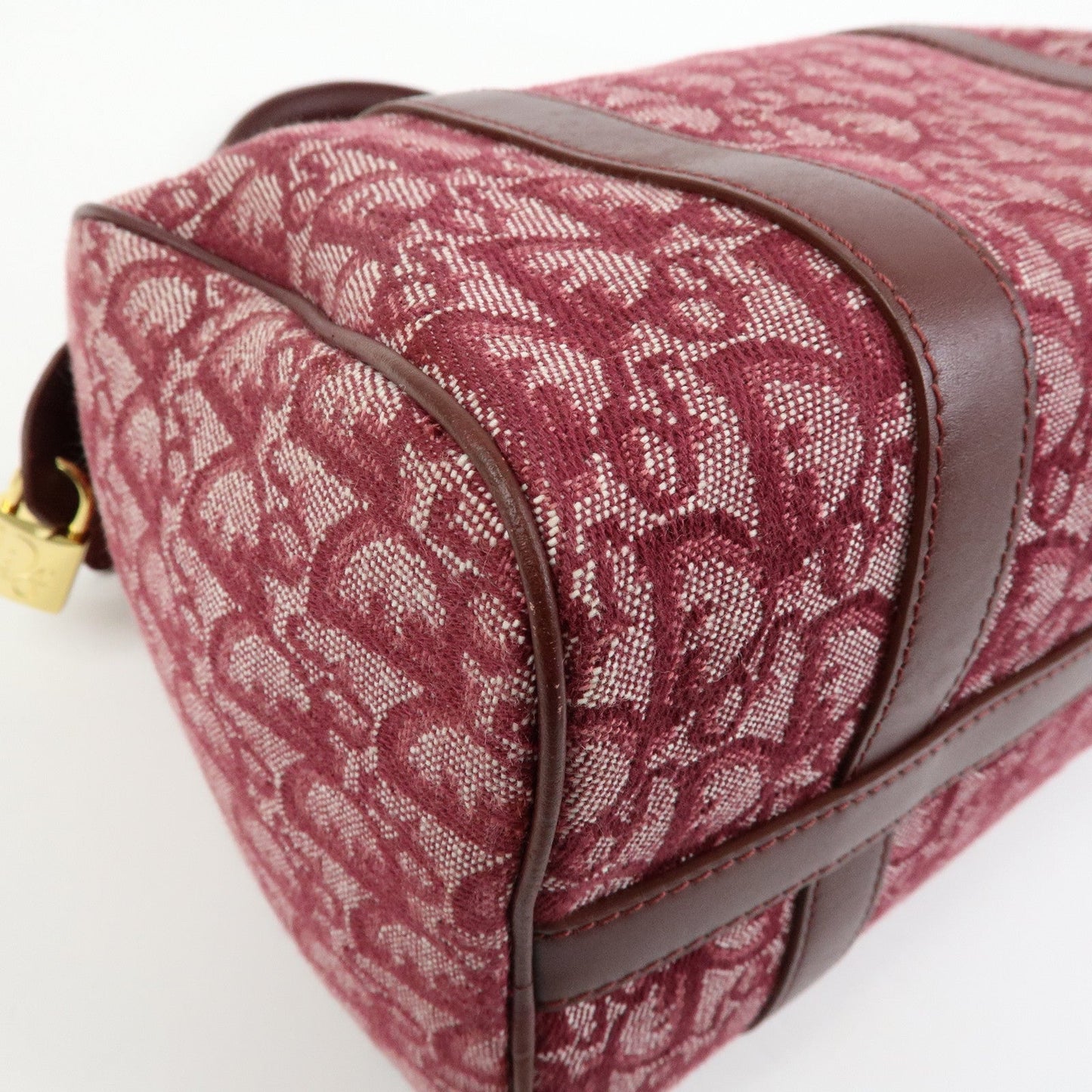 Christian Dior Trotter Jacquard Canvas Leather Boston Bag Hand Bag