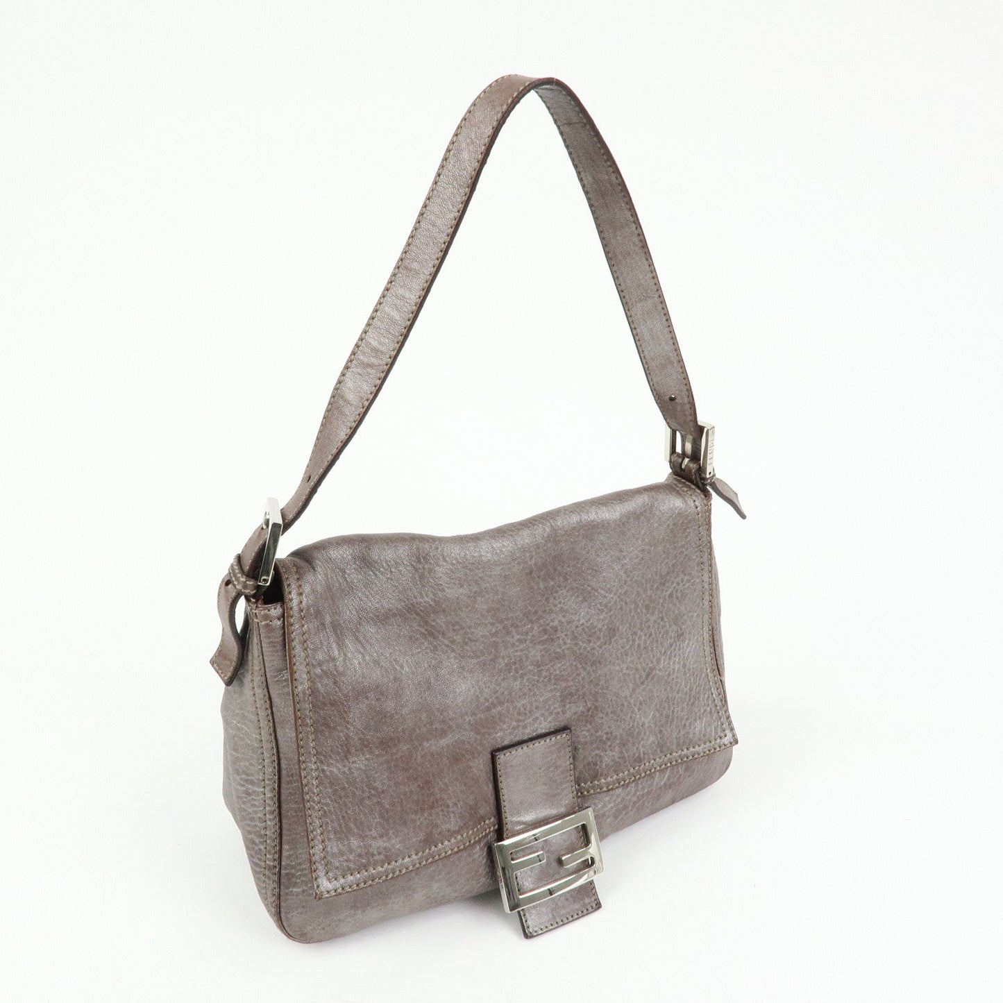 FENDI Mamma Baguette Leather Shoulder Bag Metallic Brown 8BR001