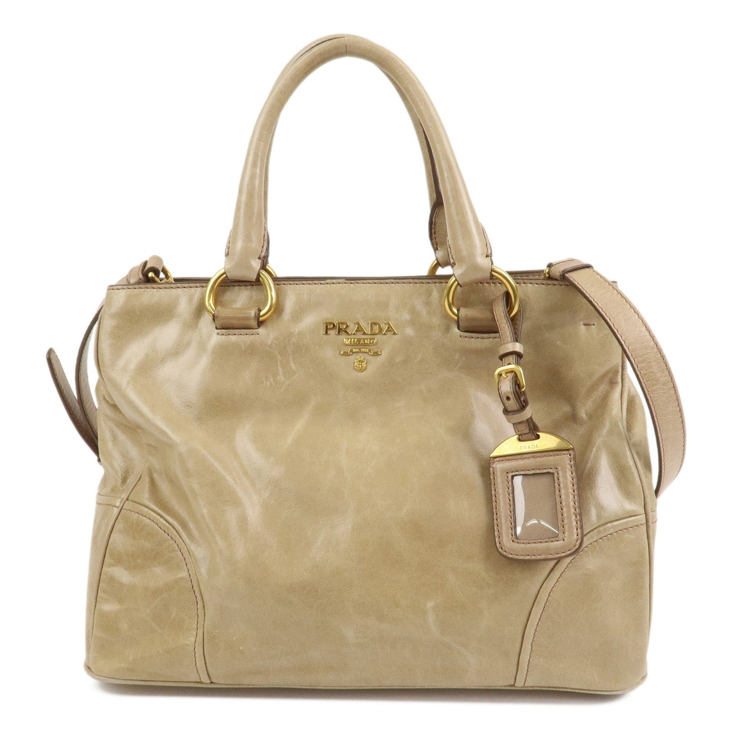PRADA Logo Leather 2Way Bag Hand Bag Shoulder Bag Beige BN2323