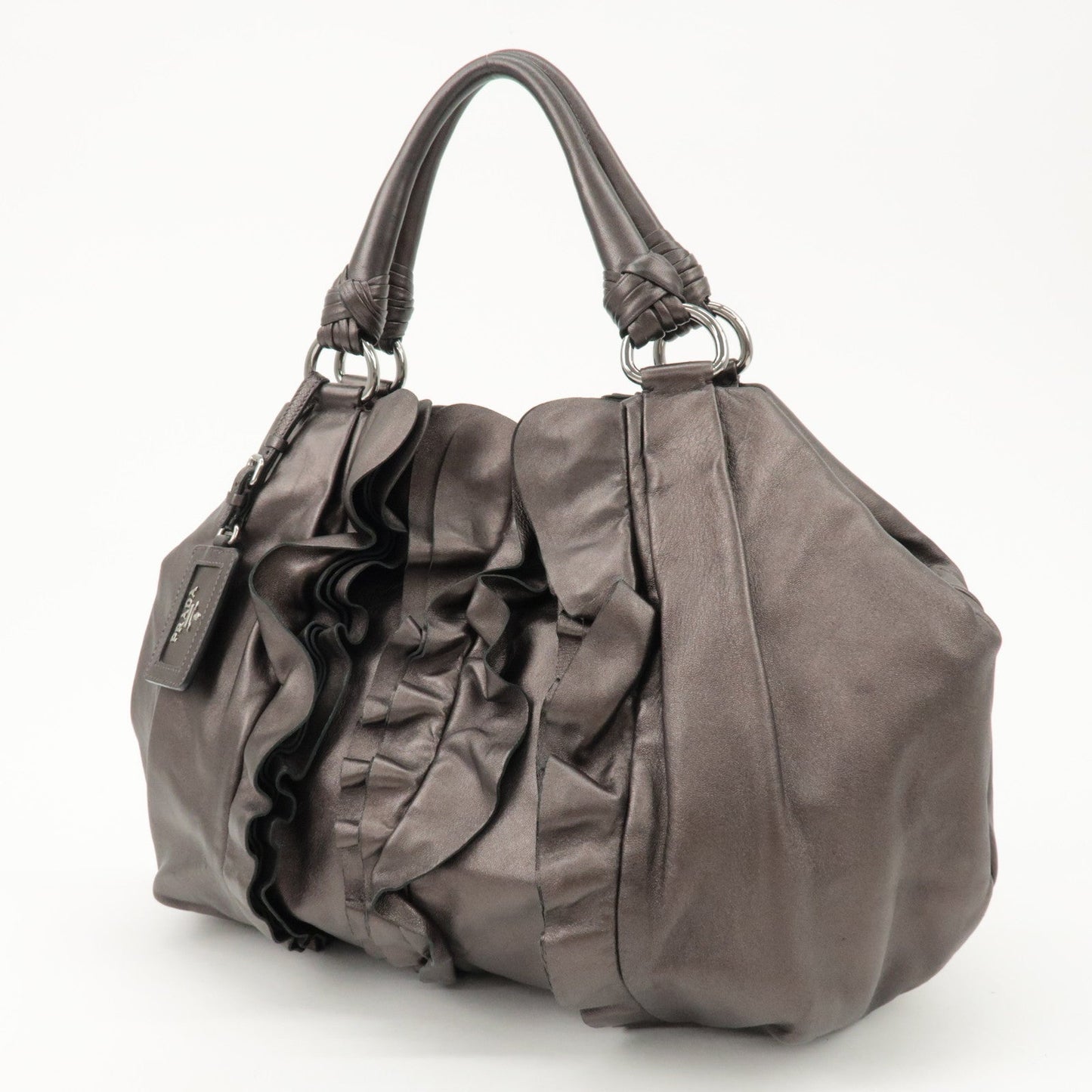 PRADA Nappa Leather Gathered Tote Bag Hand Bag Bronze BR3987