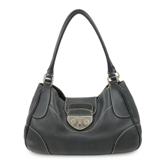 PRADA Logo Leather Shoulder Bag Hand Bag Black BR3593
