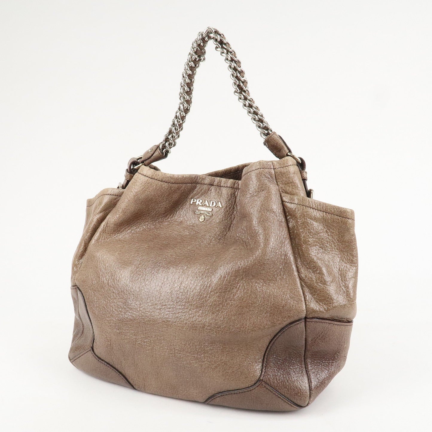 PRADA Logo Leather Shoulder Bag Hand Bag Brown