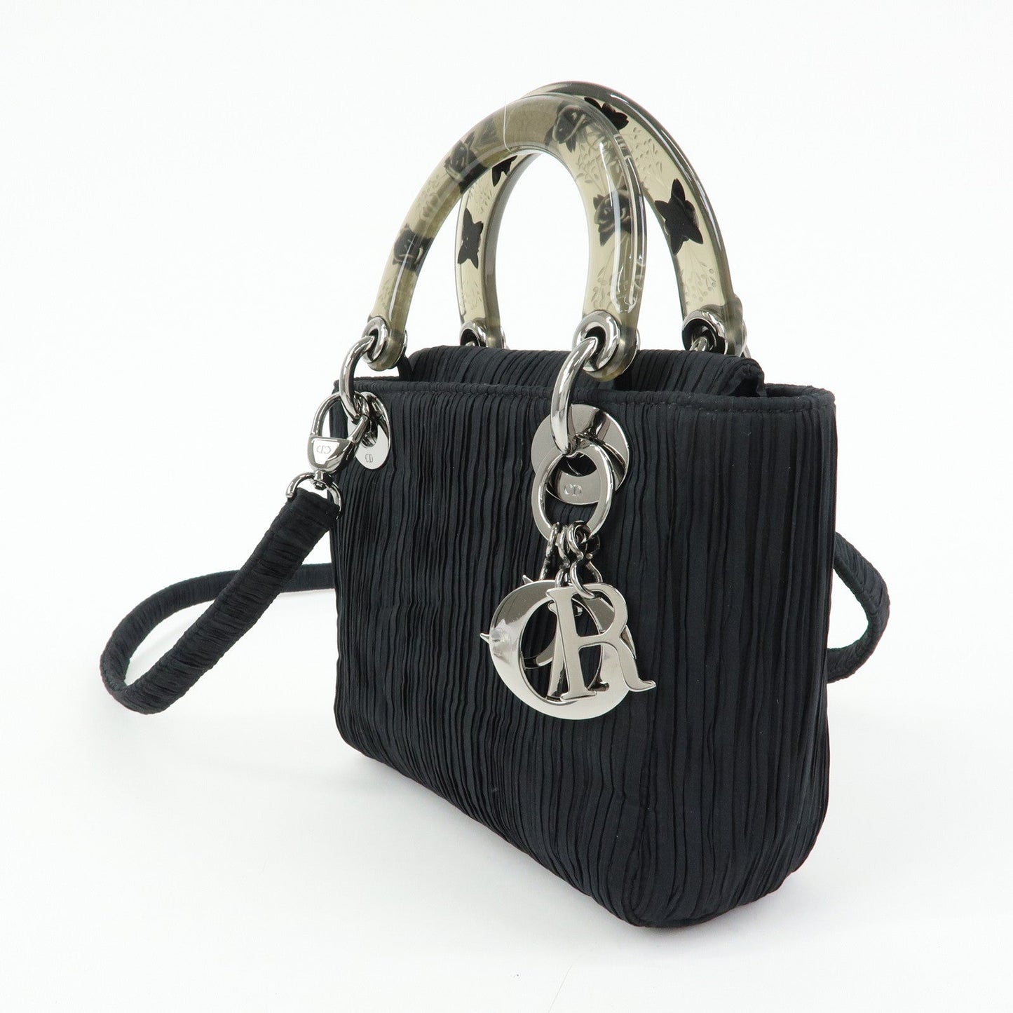 Christian Dior Lady Dior Rose Motif Satin 2Way Bag Hand Bag Black
