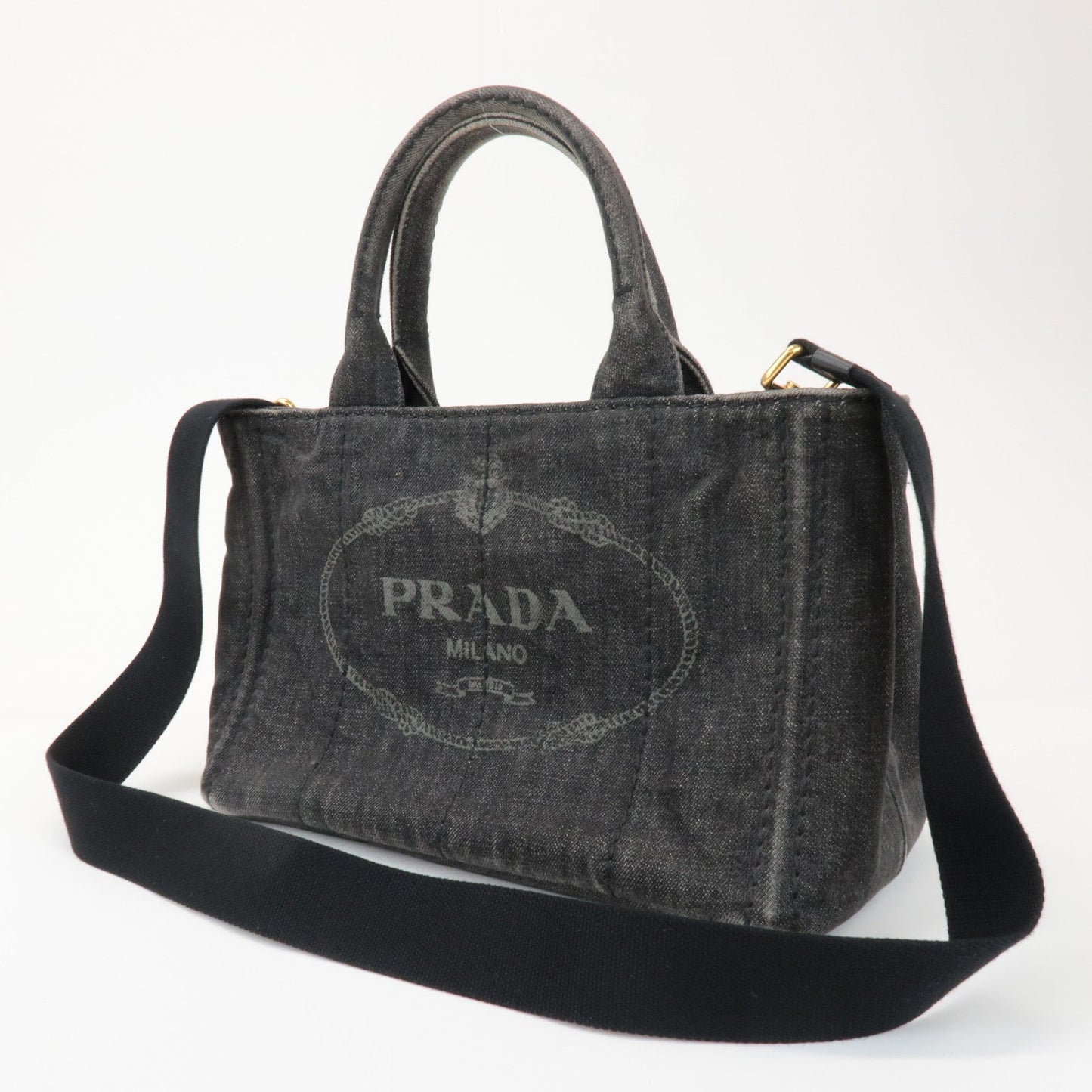 PRADA Canapa Mini 2Way Bag Hand Shoulder Bag Black B2439G