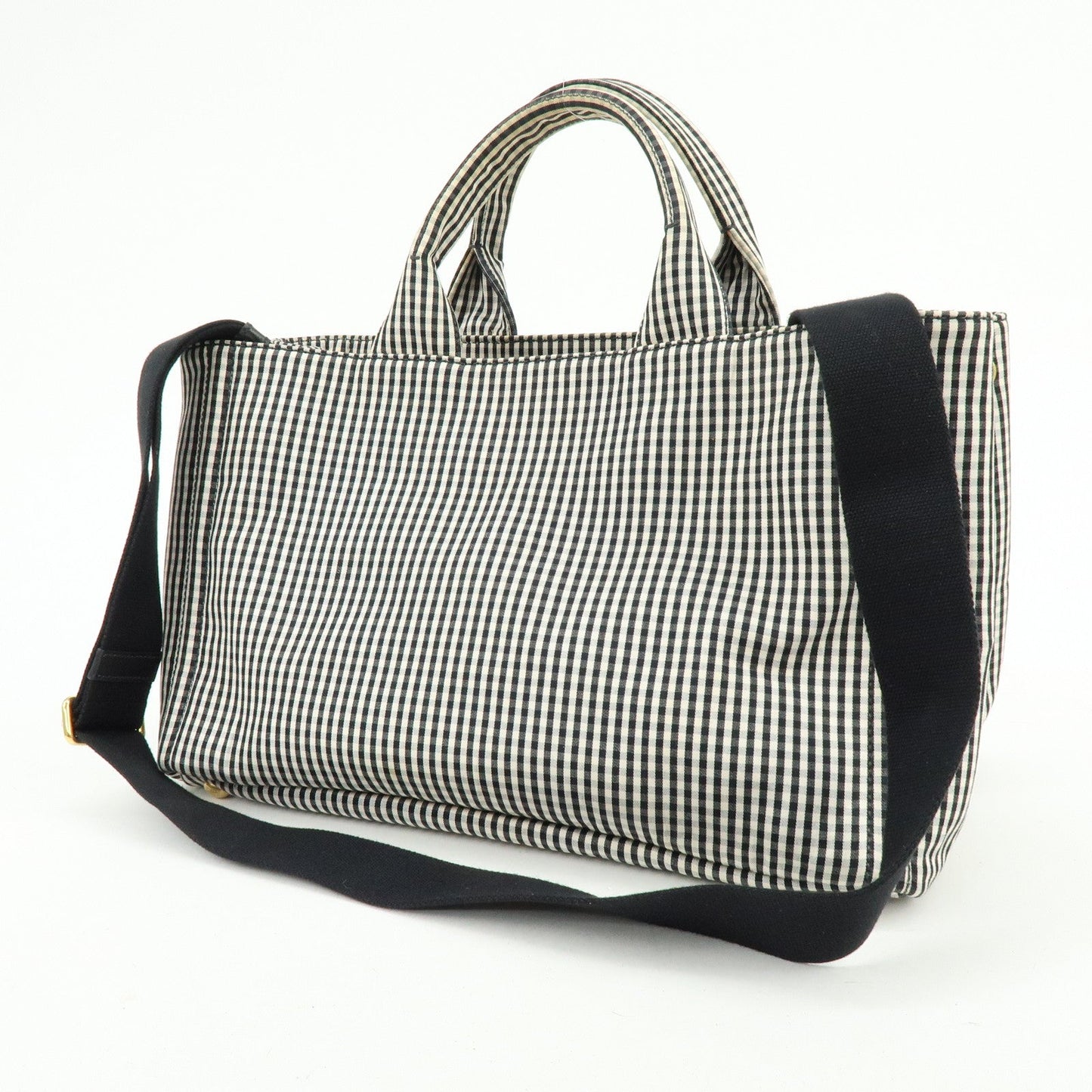 PRADA Canapa Canvas 2Way Bag Hand Bag Shoulder Bag Black Ivory