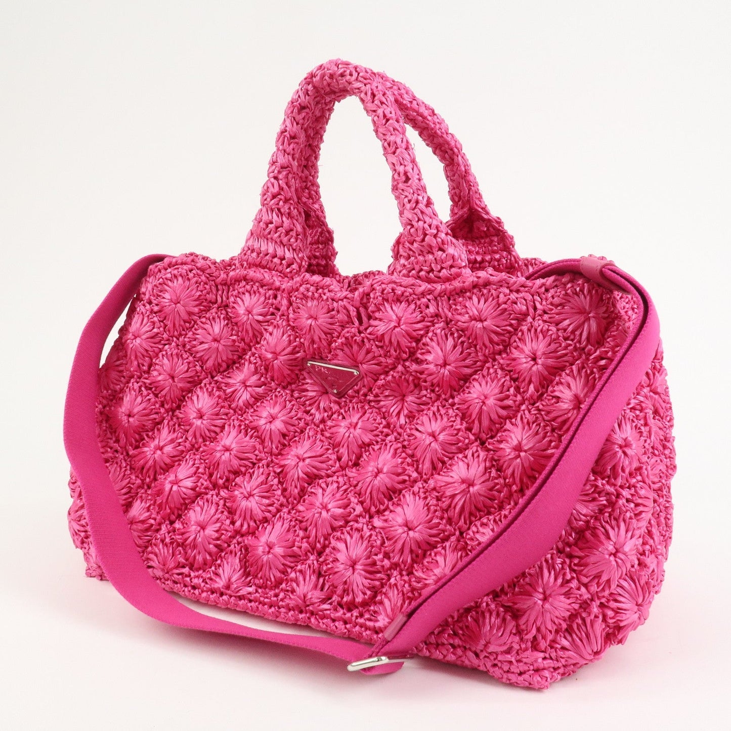 PRADA Canapa Raffia 2Way Bag Hand Bag Shoulder Bag Pink BN2888