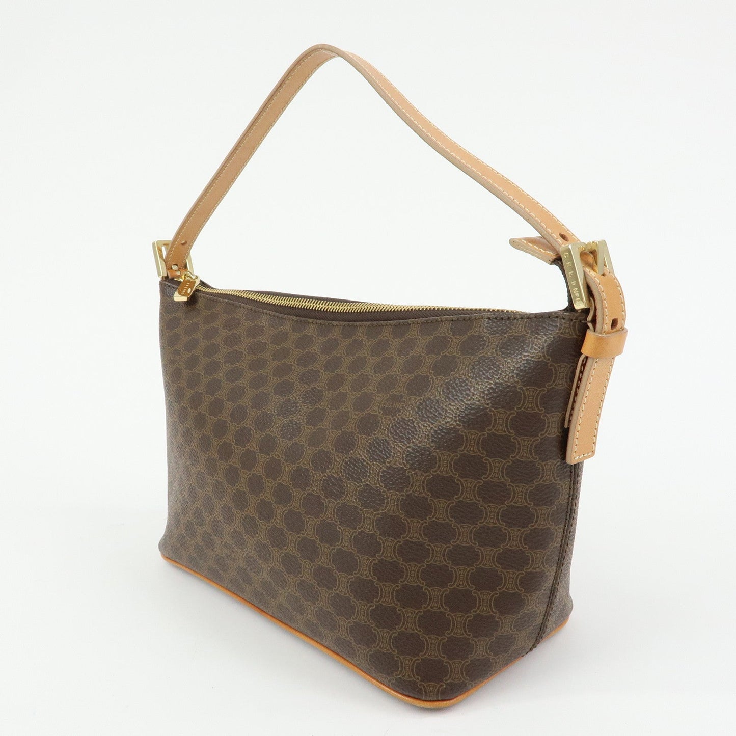 CELINE Macadam PVC Coated Canvas Leather Hand Bag Brown Beige
