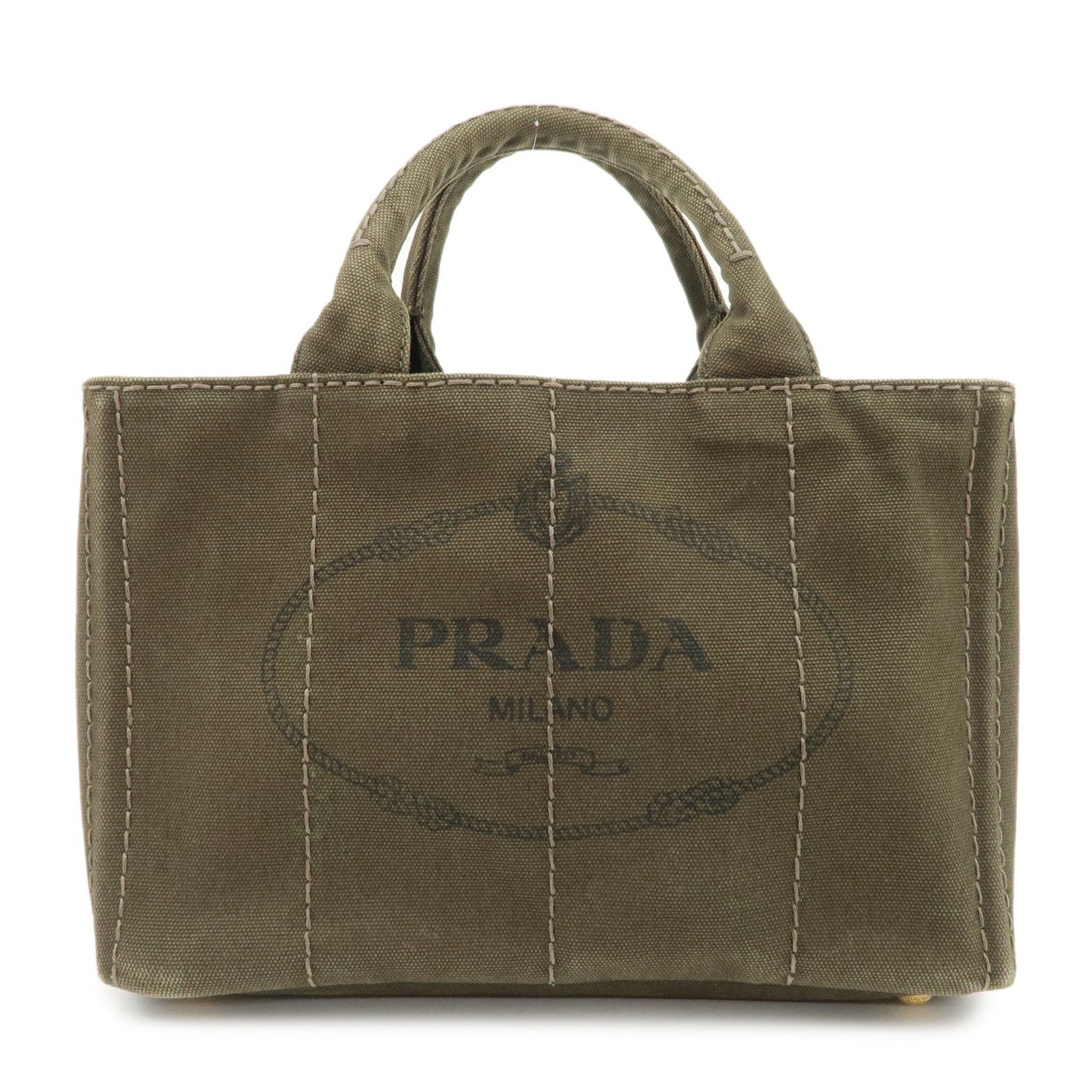 PRADA Canapa Mini Canvas Bag Hand Bag Tote Bag Khaki BN2439