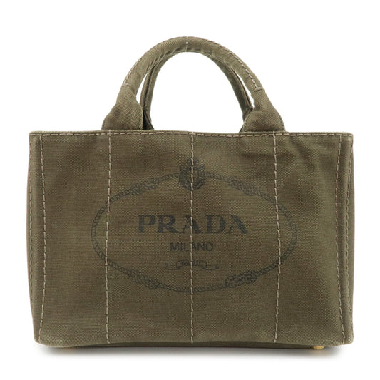 PRADA Canapa Mini Canvas Bag Hand Bag Tote Bag Khaki BN2439