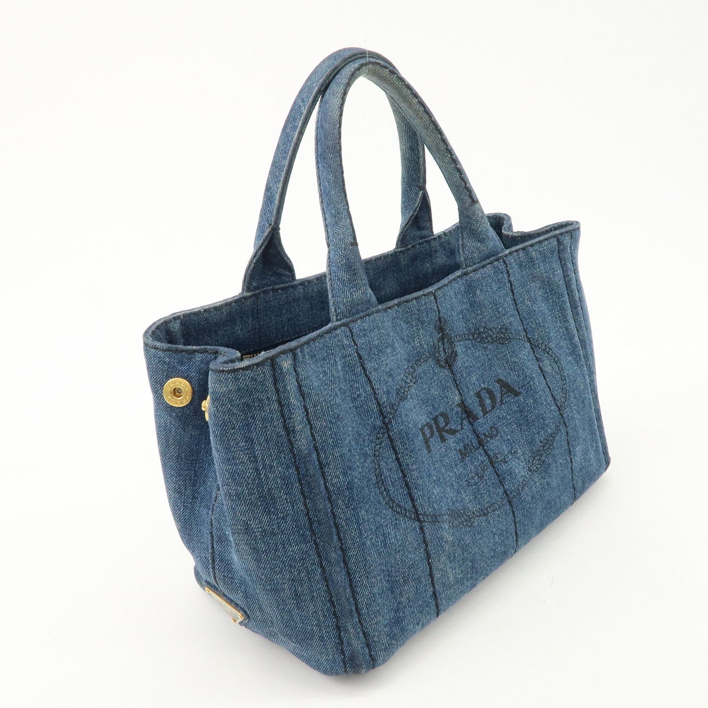 PRADA Canapa Mini Denim 2Way Hand Bag Tote Bag Navy 1BG439