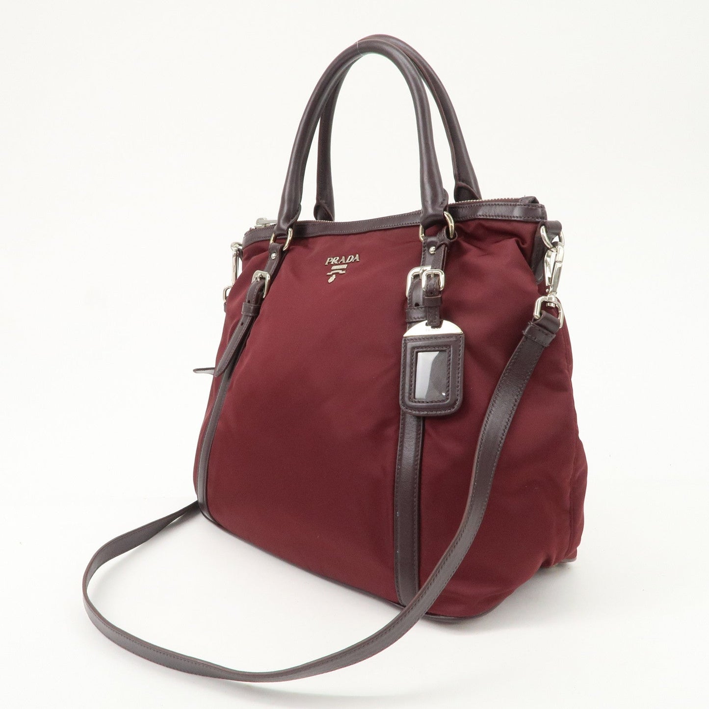 Prada Logo Tessuto Nylon Hand Bag Shoulder Bag Burgundy Red BR5116