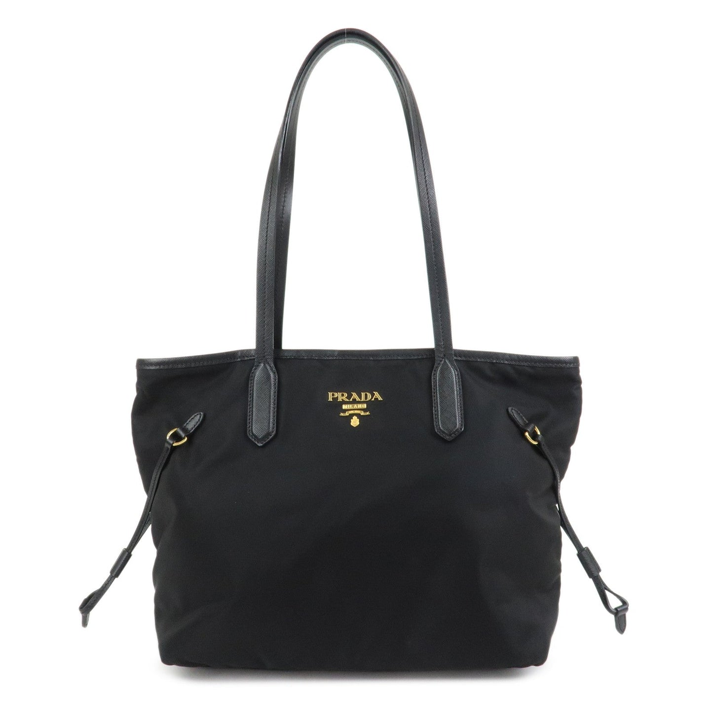 PRADA Logo Nylon Saffiano Leather Tote Bag Shoulder Bag Black