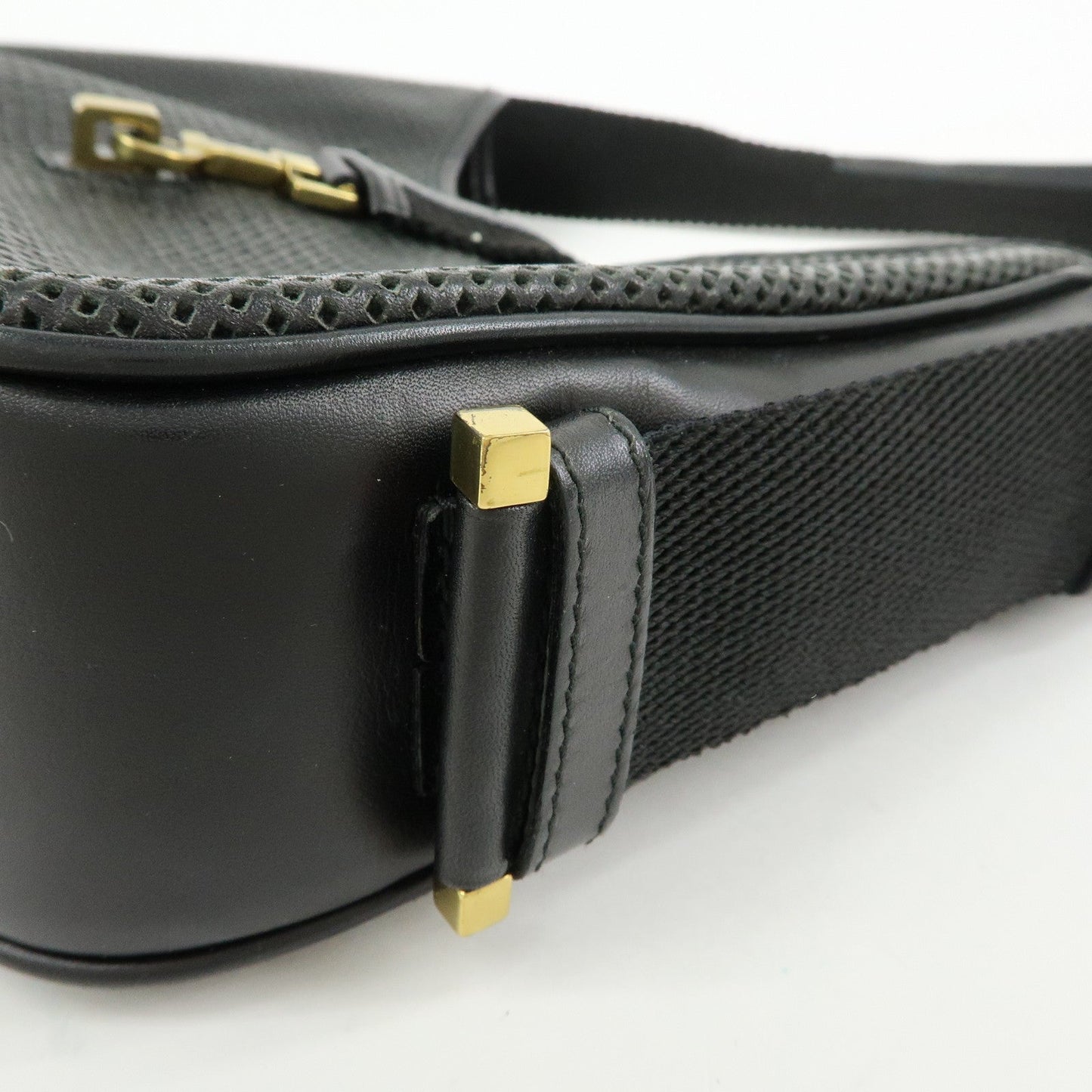 GUCCI Leather Canvas Shoulder Bag Hand Bag Black 02736