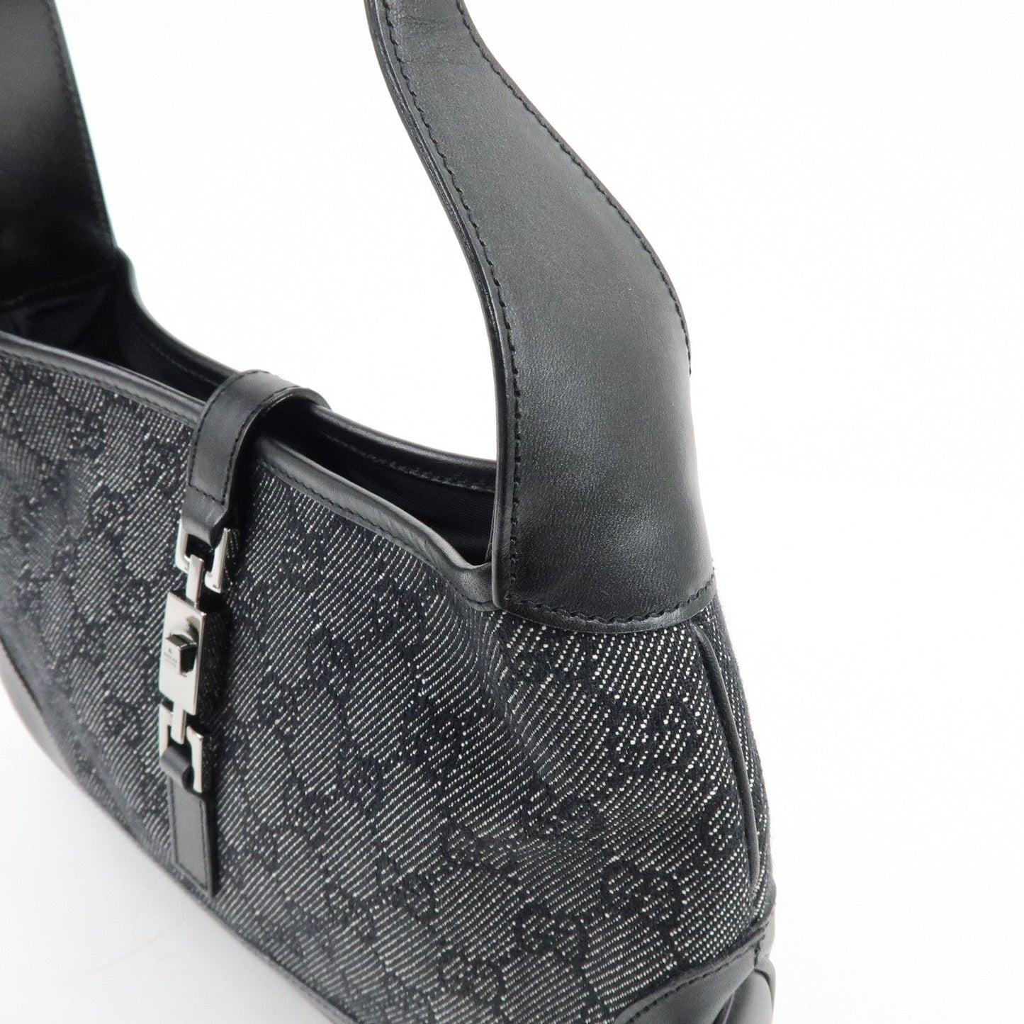 GUCCI Jackie GG Denim Leather Shoulder Bag Hand Bag Black 01147