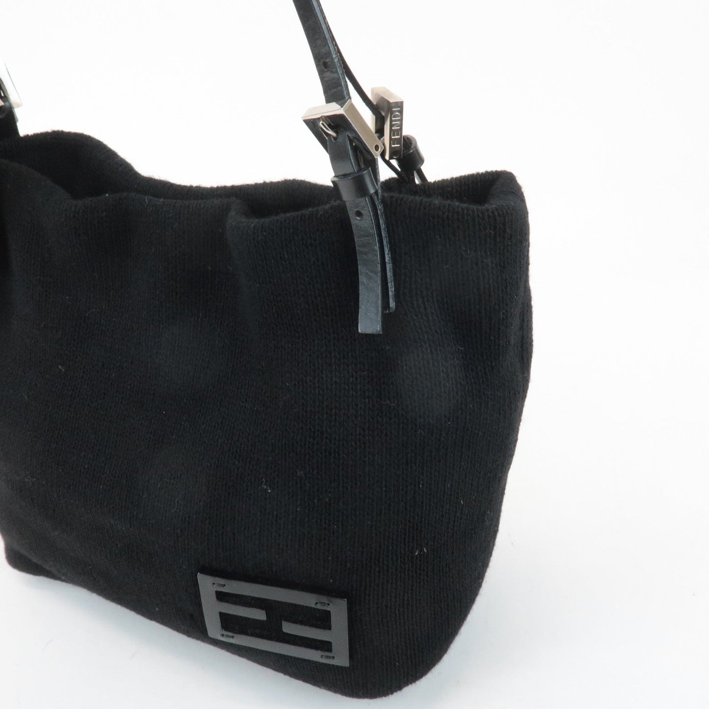 FENDI Wool Leather Tote Bag Shoulder Bag Black 26633
